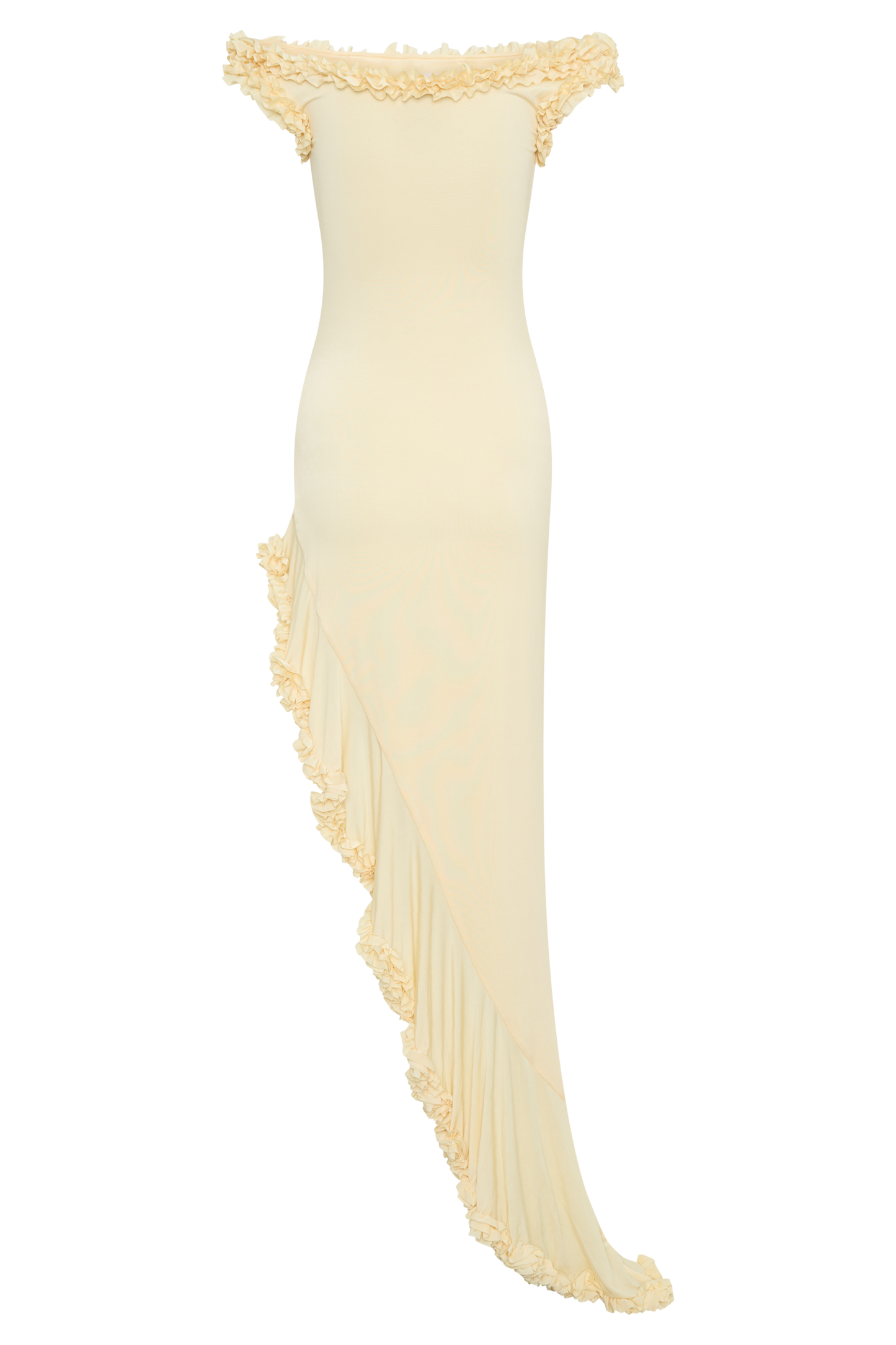 Robe midi à volants et épaules dénudées Arielle - Citron pastel
