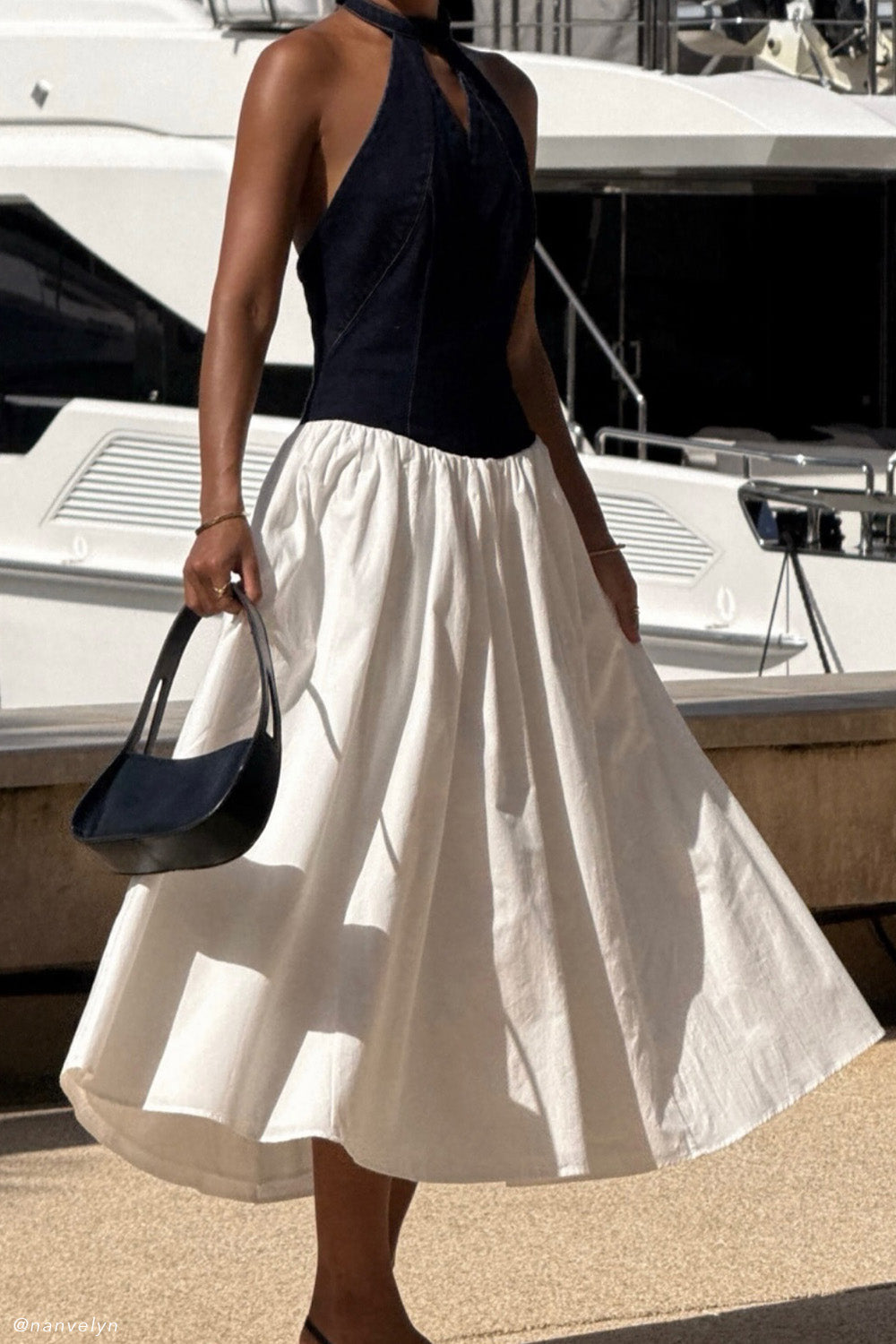 Robe midi en coton denim Ashwin - Bleu indigo