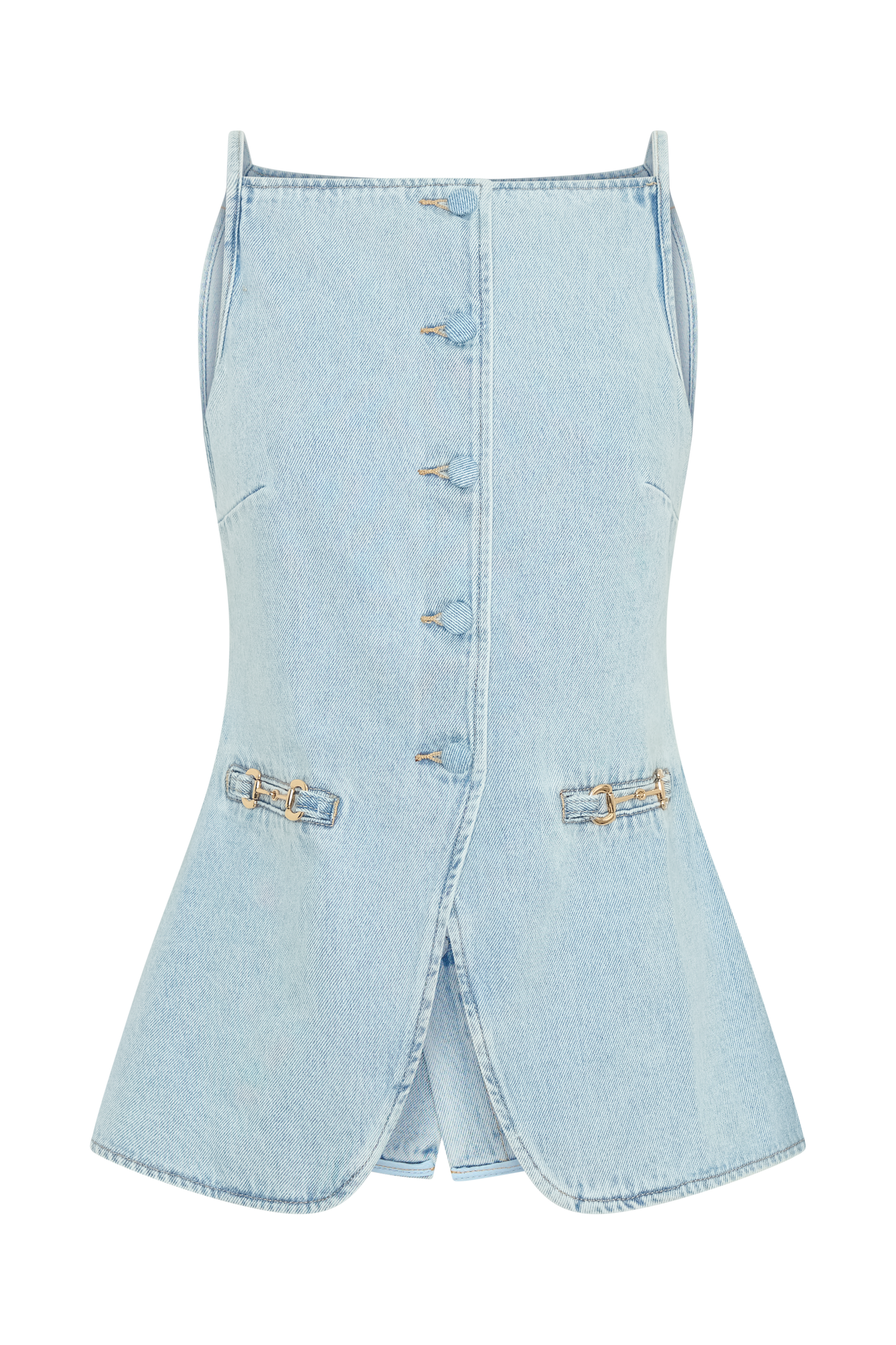 Haut en jean sans manches à boutons Ashton - Bleu clair