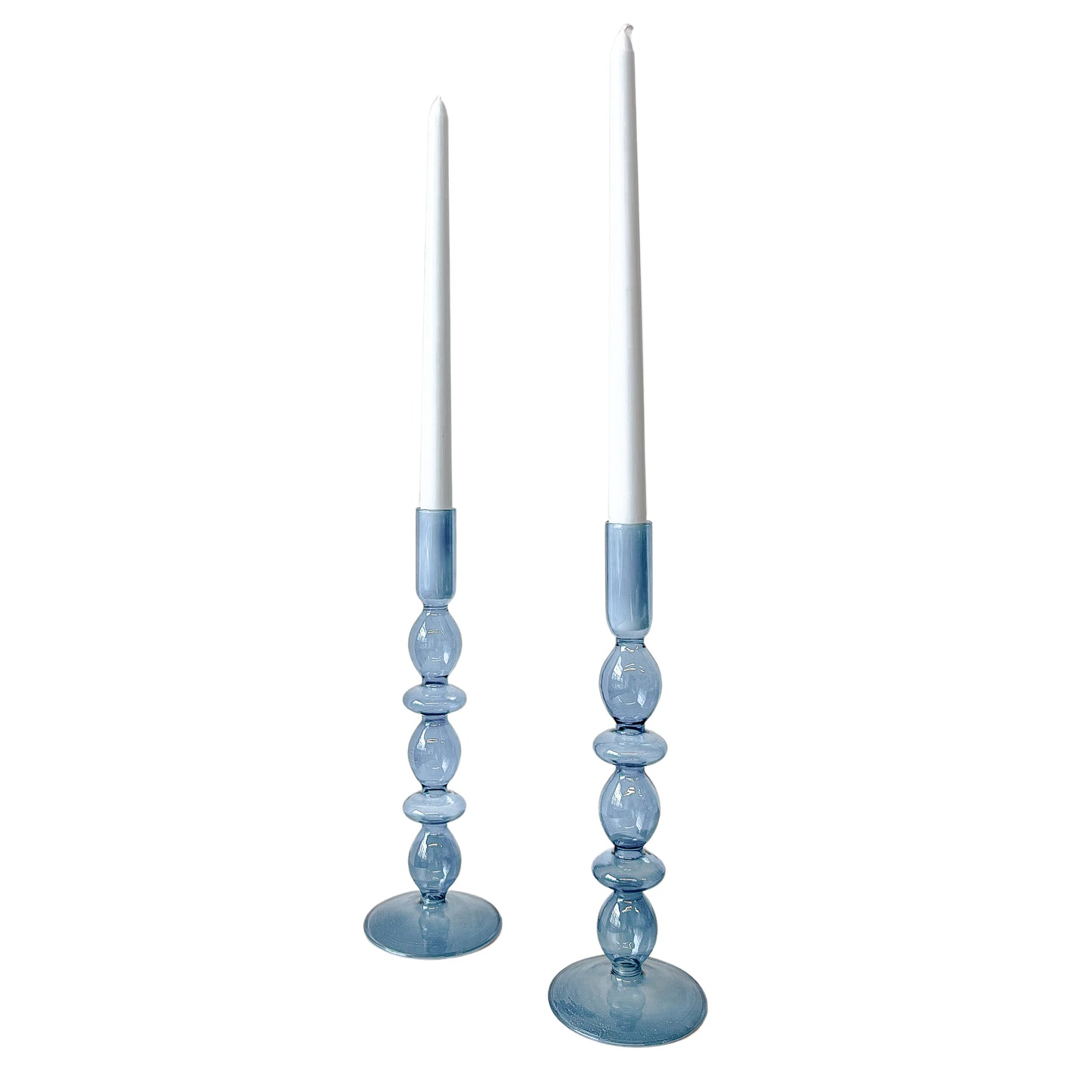 Bougeoir en verre bleu azur (lot de 2)