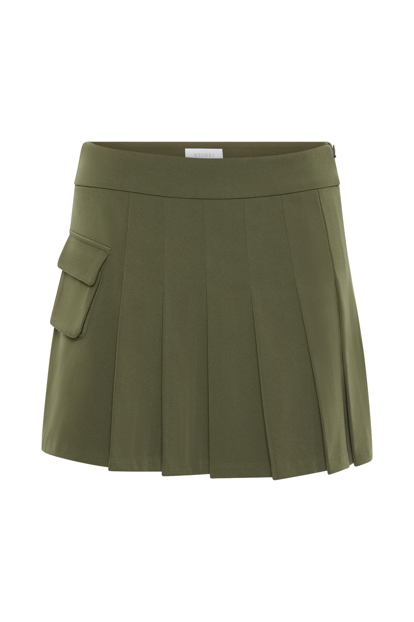 Mini-jupe plissée Brigitte avec poche - Vert olive militaire