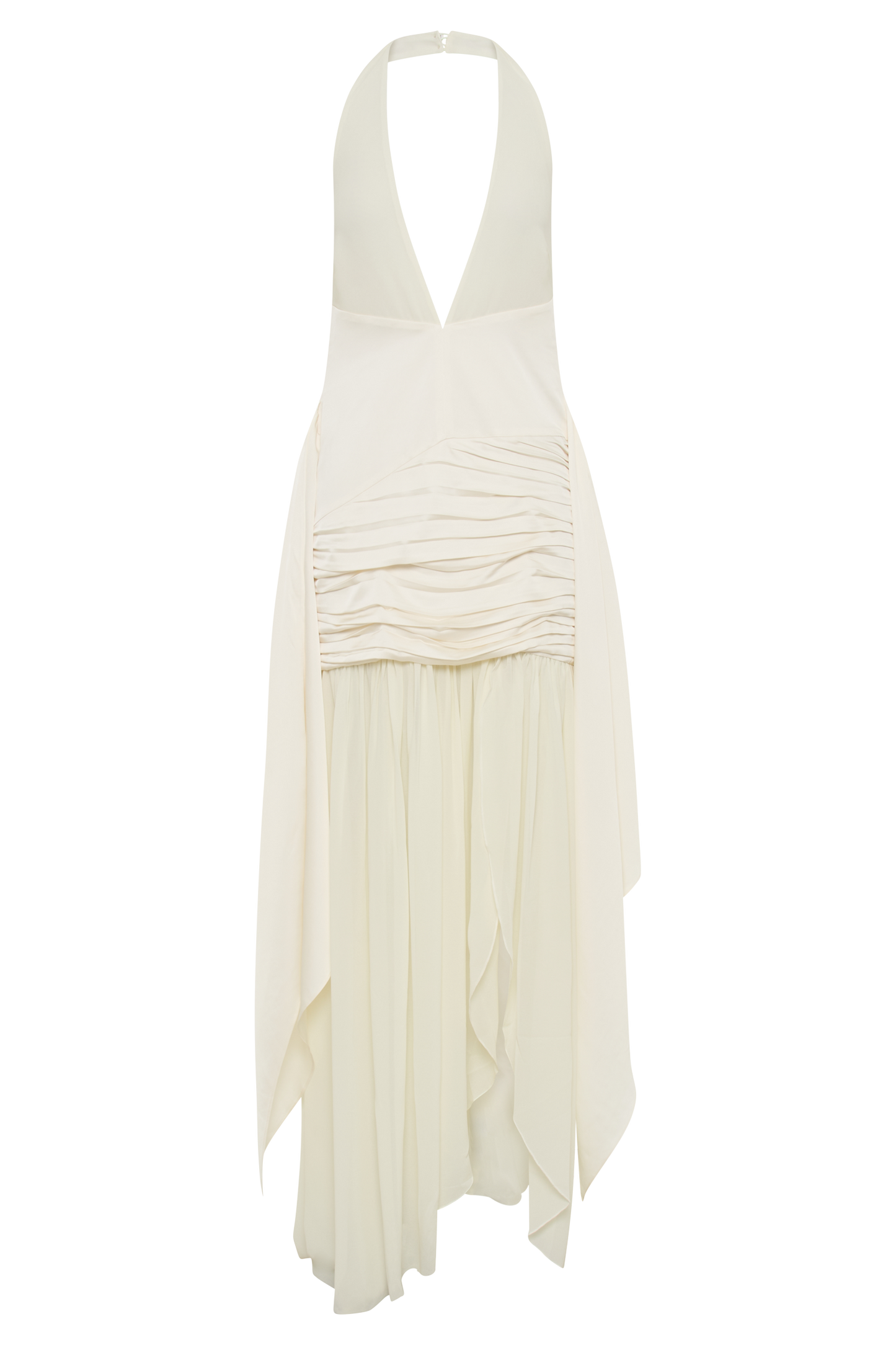 Robe Maxi en Satin et Chiffon à Décolleté Plongeant - Ivoire
