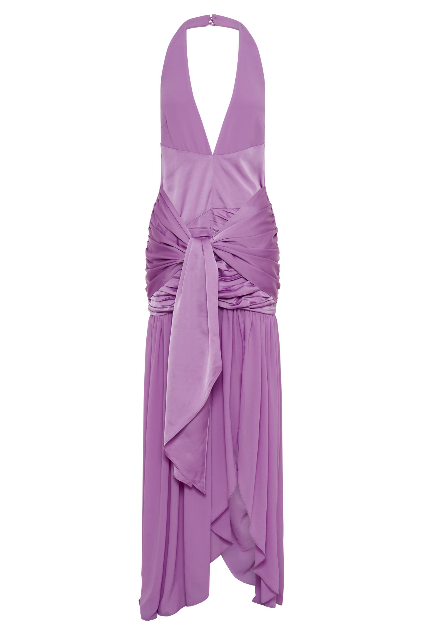 Robe Maxi Plunge en Satin et Chiffon Graziana - Violette