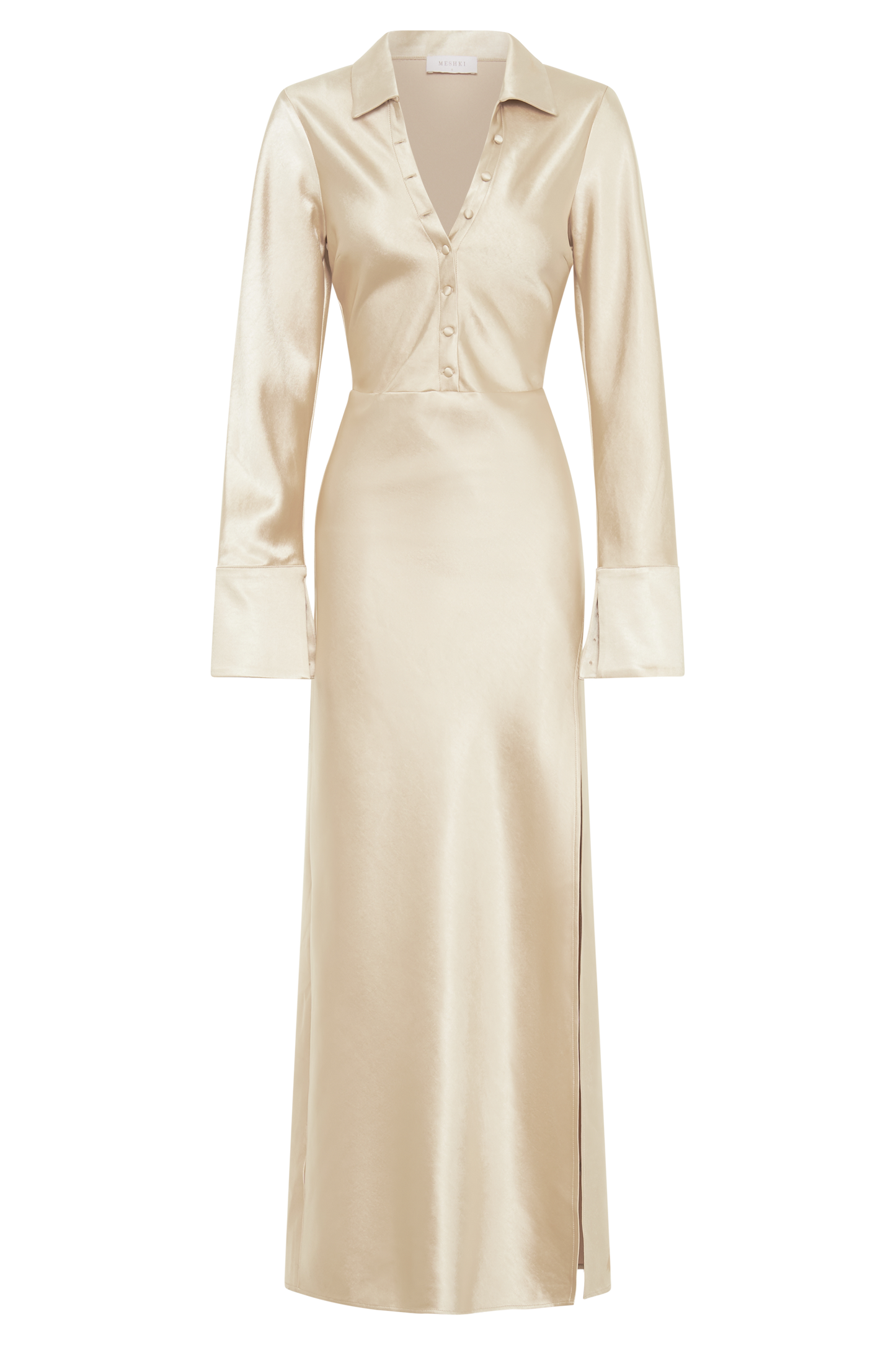 Robe Maxi en Satin avec Col - Or