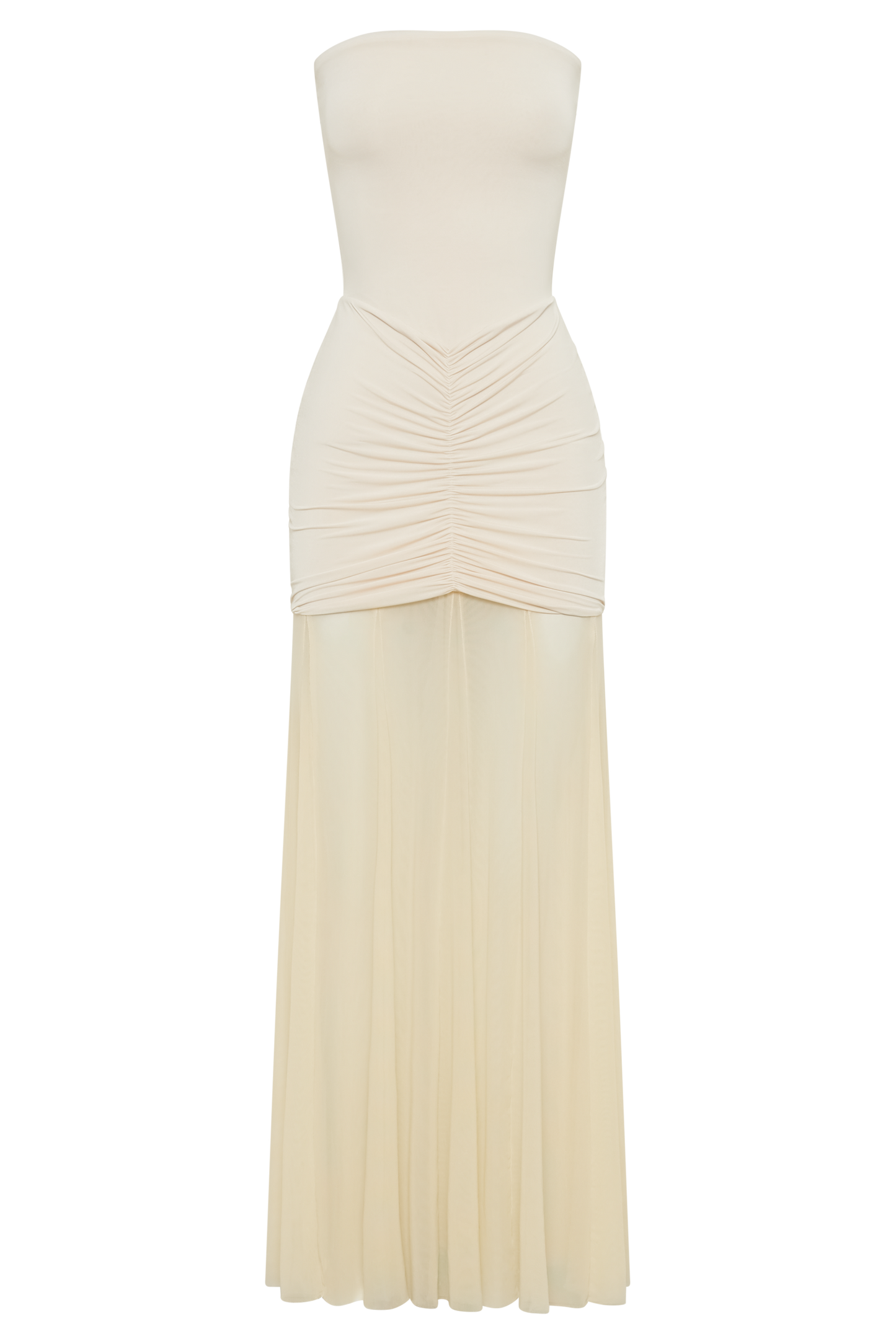 Robe Maxi Caspienne en Mousseline et Maille, Décolletée - Ivoire