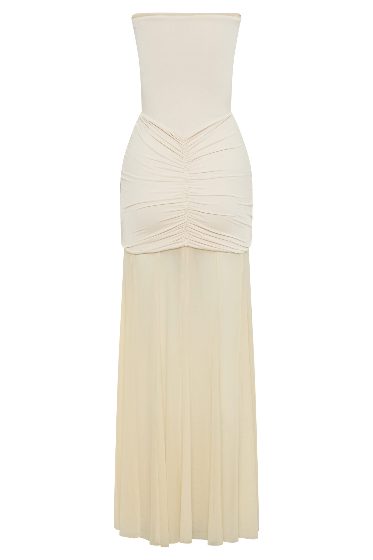 Robe Maxi Caspienne en Mousseline et Maille, Décolletée - Ivoire