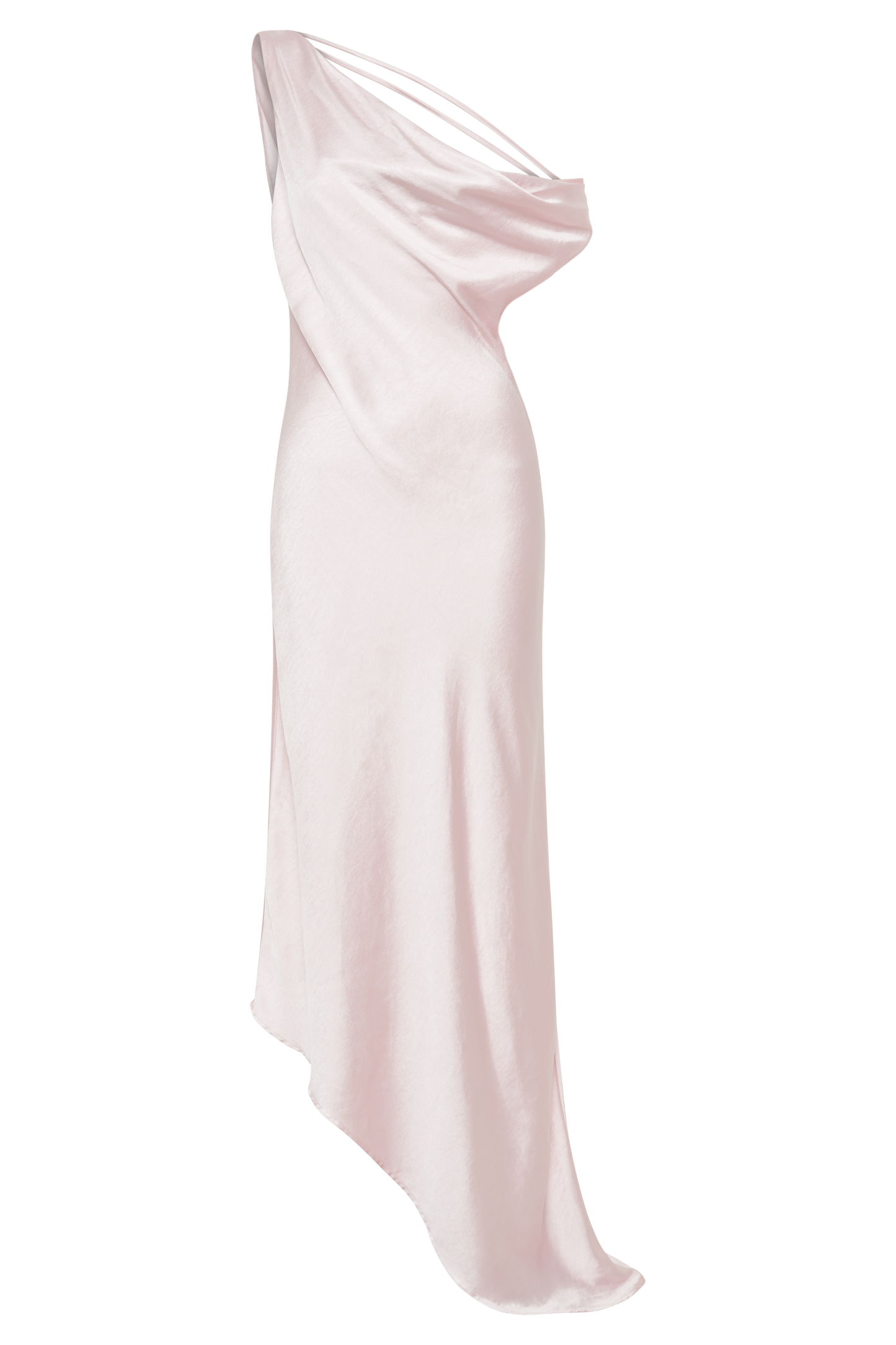 Robe Maxi Yvette à Bretelles avec Emmanchure Asymétrique - Rose Pâle