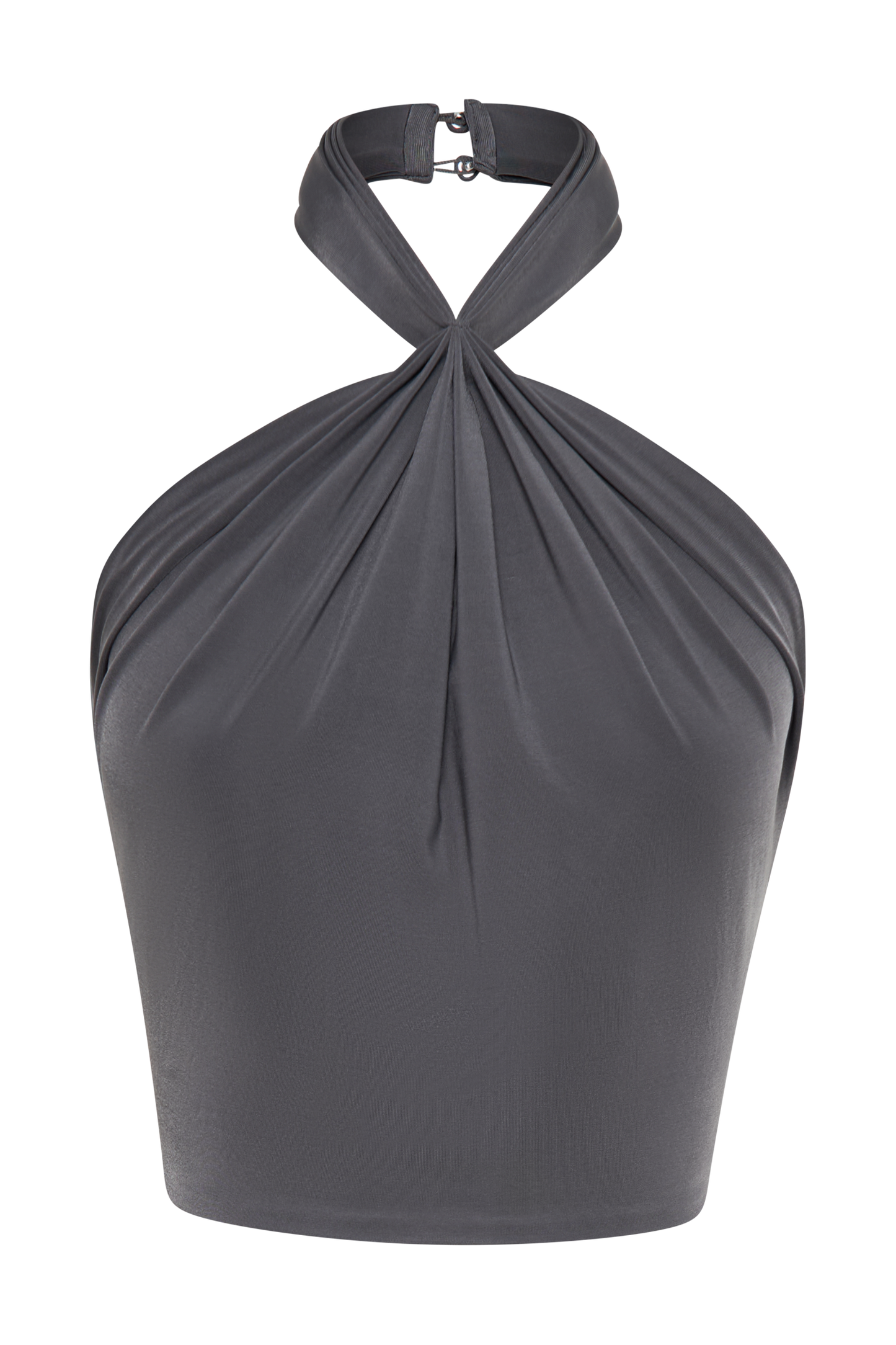 Bronwyn, crop top halter à col montant - anthracite