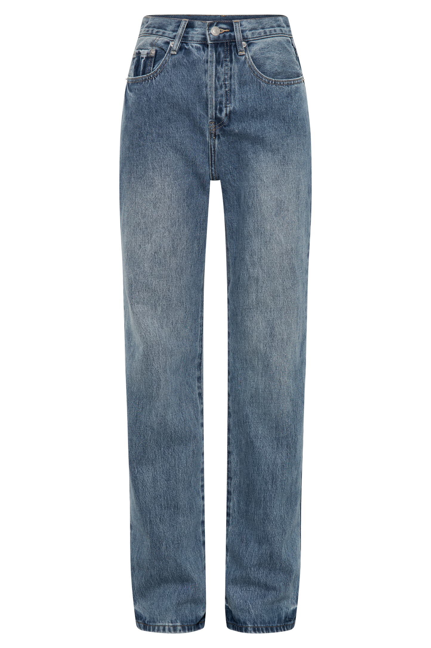 Jean Janine taille haute, jambes droites - Bleu moyen délavé