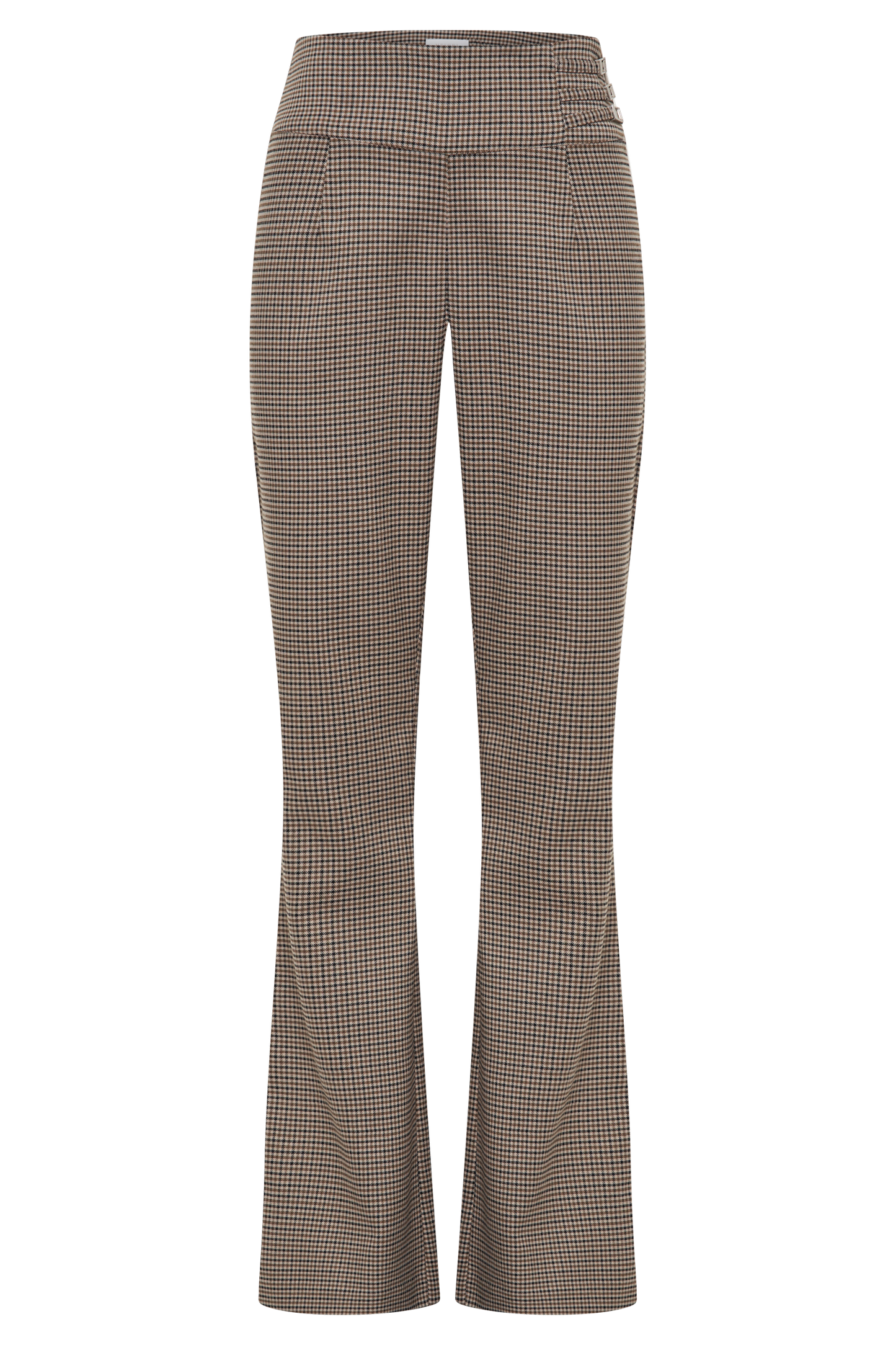 Pantalon droit à taille mi-hauteur avec boucle et imprimé à carreaux beige - Sweeney