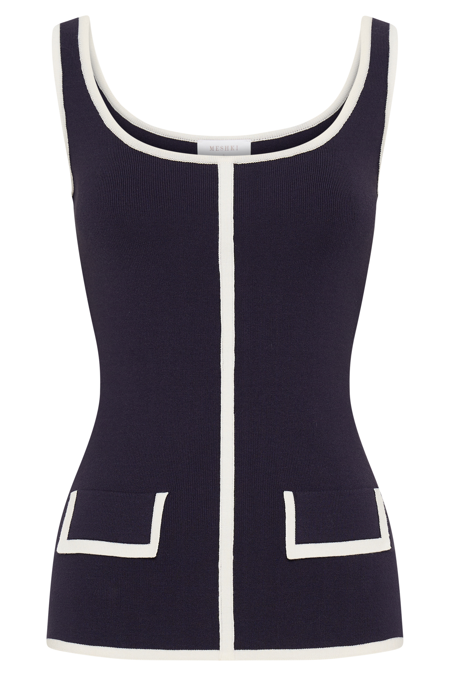 Top en tricot contrasté Becky - Bleu marine et Ivoire
