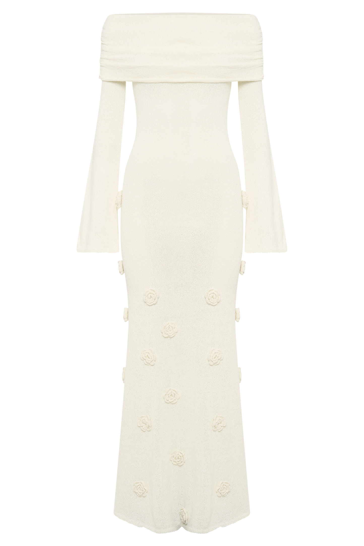 Robe maxi en tricot rose à épaules dénudées Kiki - Ivoire
