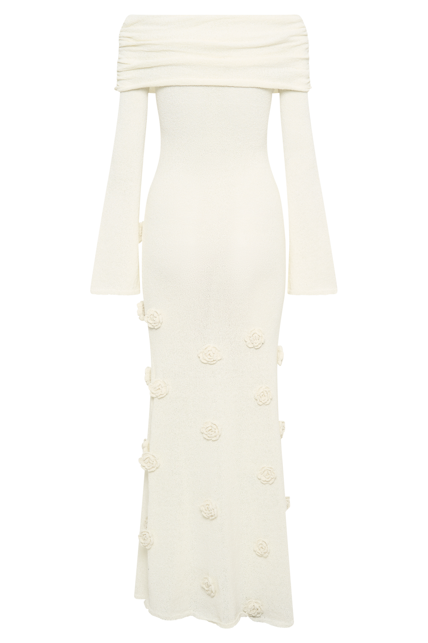 Robe maxi en tricot rose à épaules dénudées Kiki - Ivoire