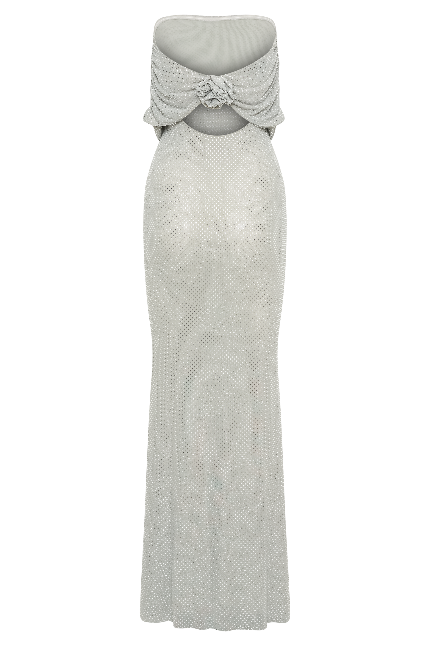 Robe Maxi Diamantée Arna à Manches Décolletées - Argent