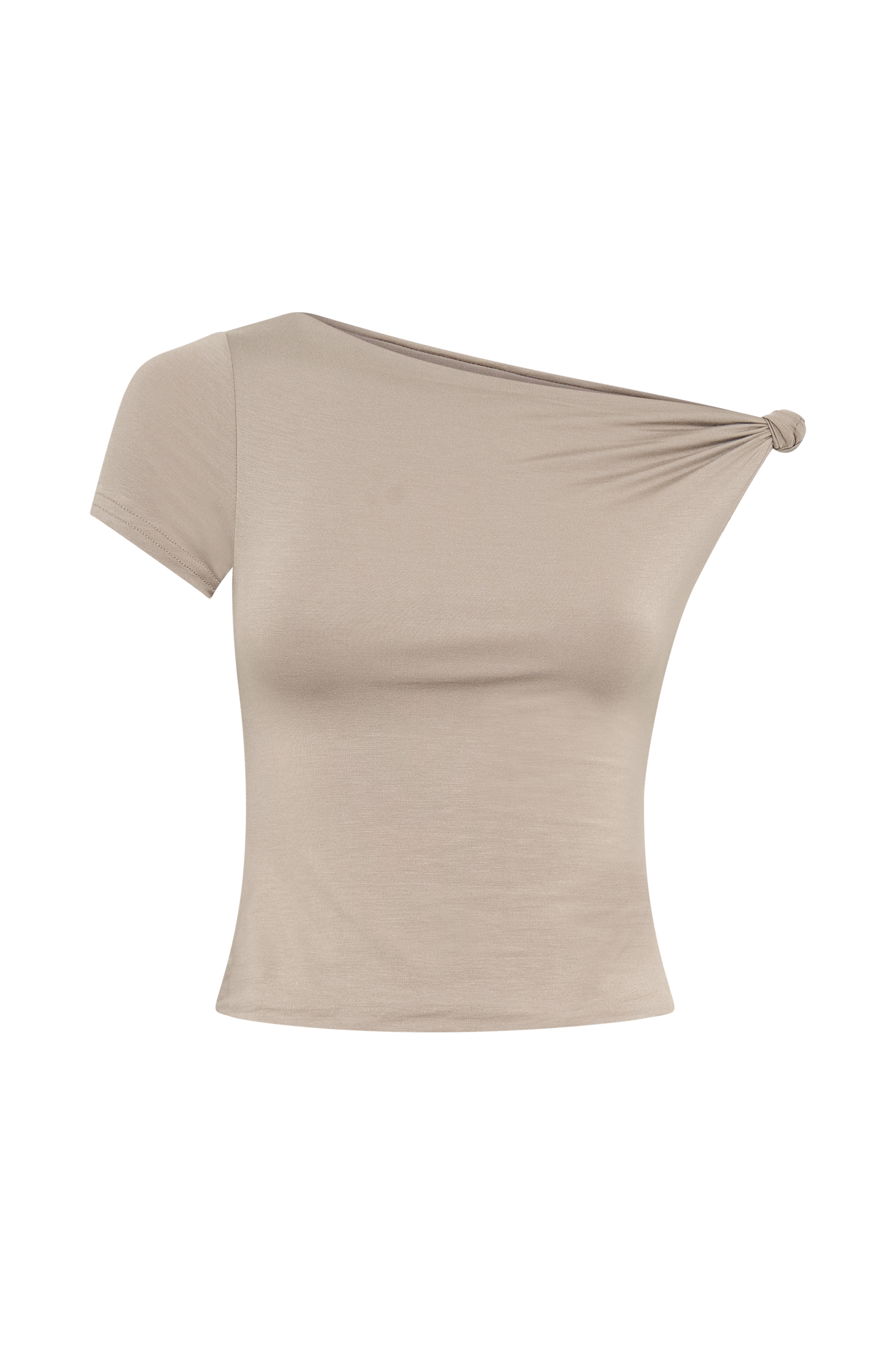 Top Betty à manches courtes en modal avec nœud sur l'épaule - Gris taupe