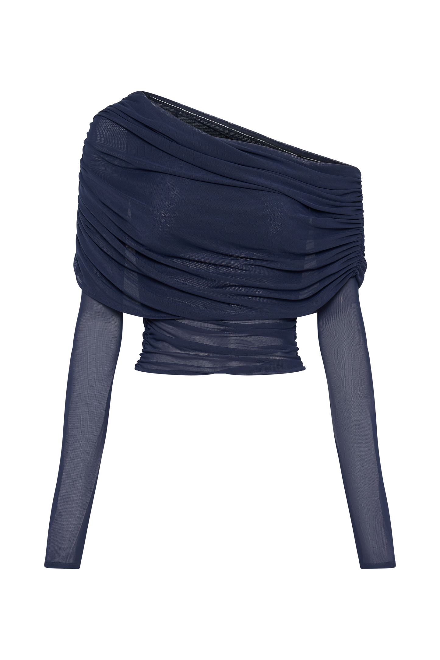 Top en maille transparente à épaules dénudées Everly - Bleu marine foncé