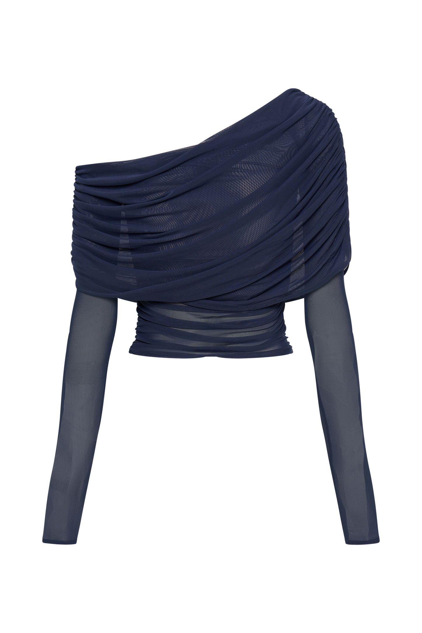 Top en maille transparente à épaules dénudées Everly - Bleu marine foncé