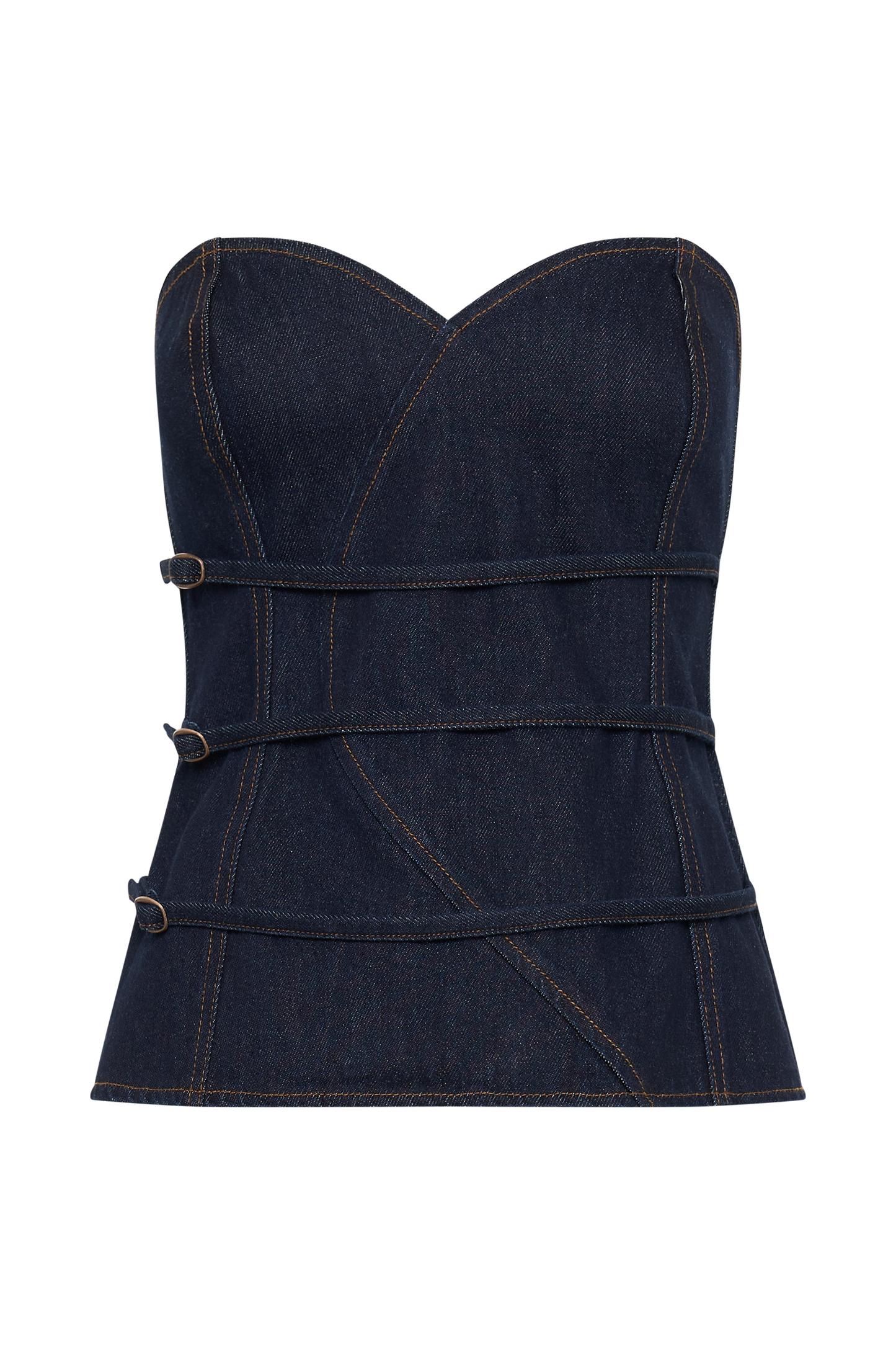 Top en jean à bretelles amovibles et boucle Sylas - Bleu indigo