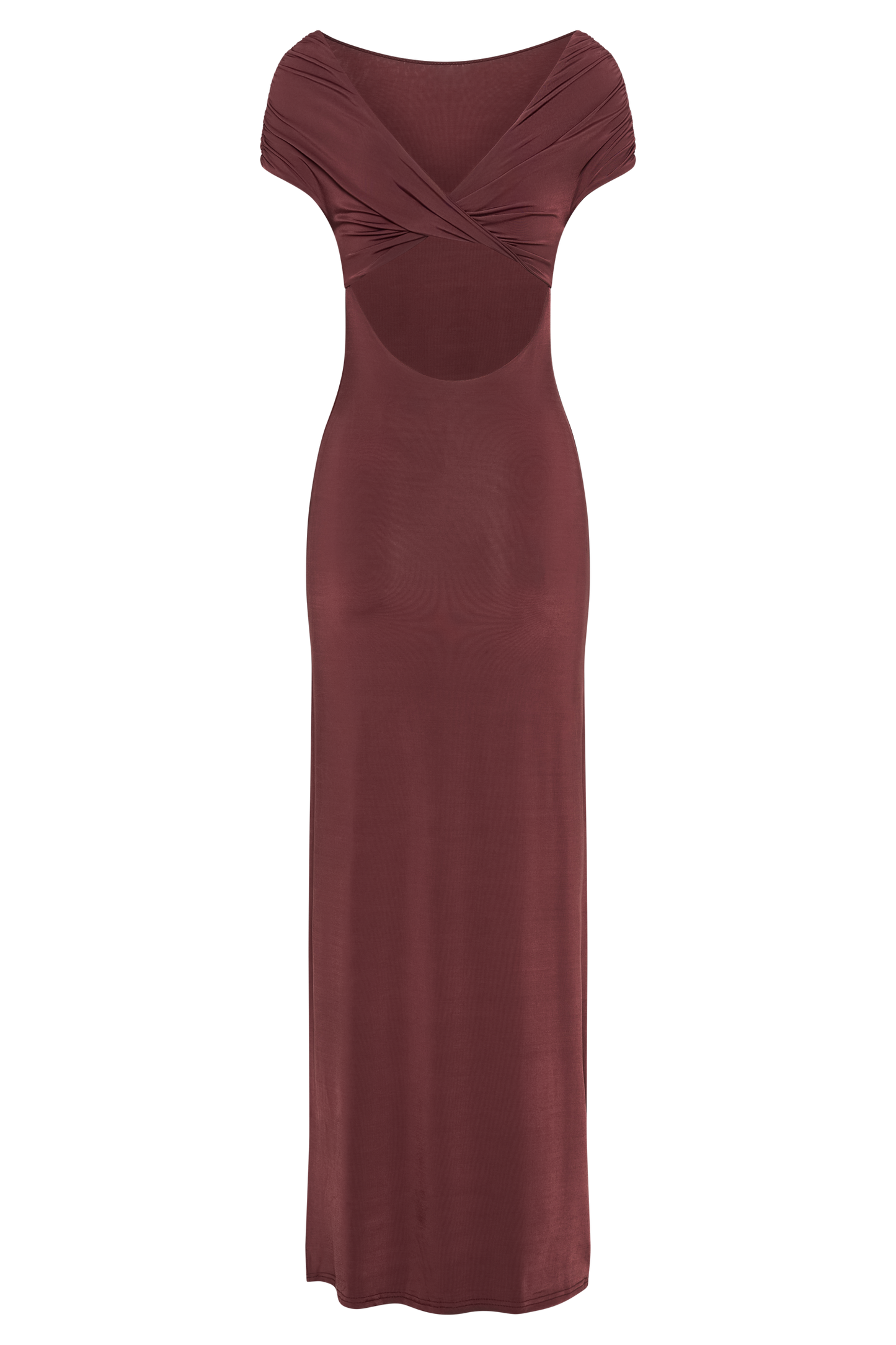 Imogen Robe Maxi Épaules Découvertes et Défluente - Brun-Rouge