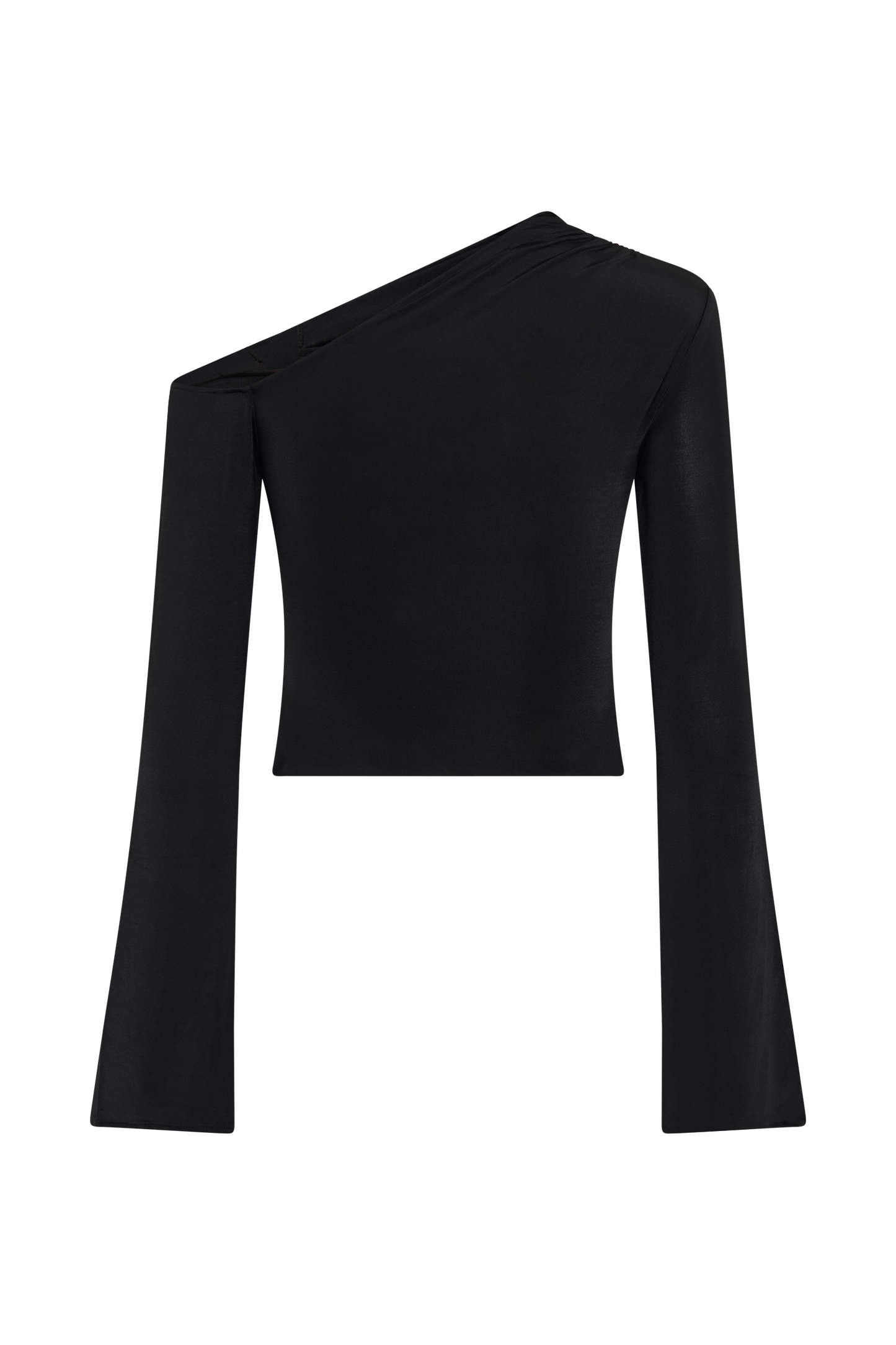Top asymétrique à manches longues Ainsley avec ornements floraux - Noir