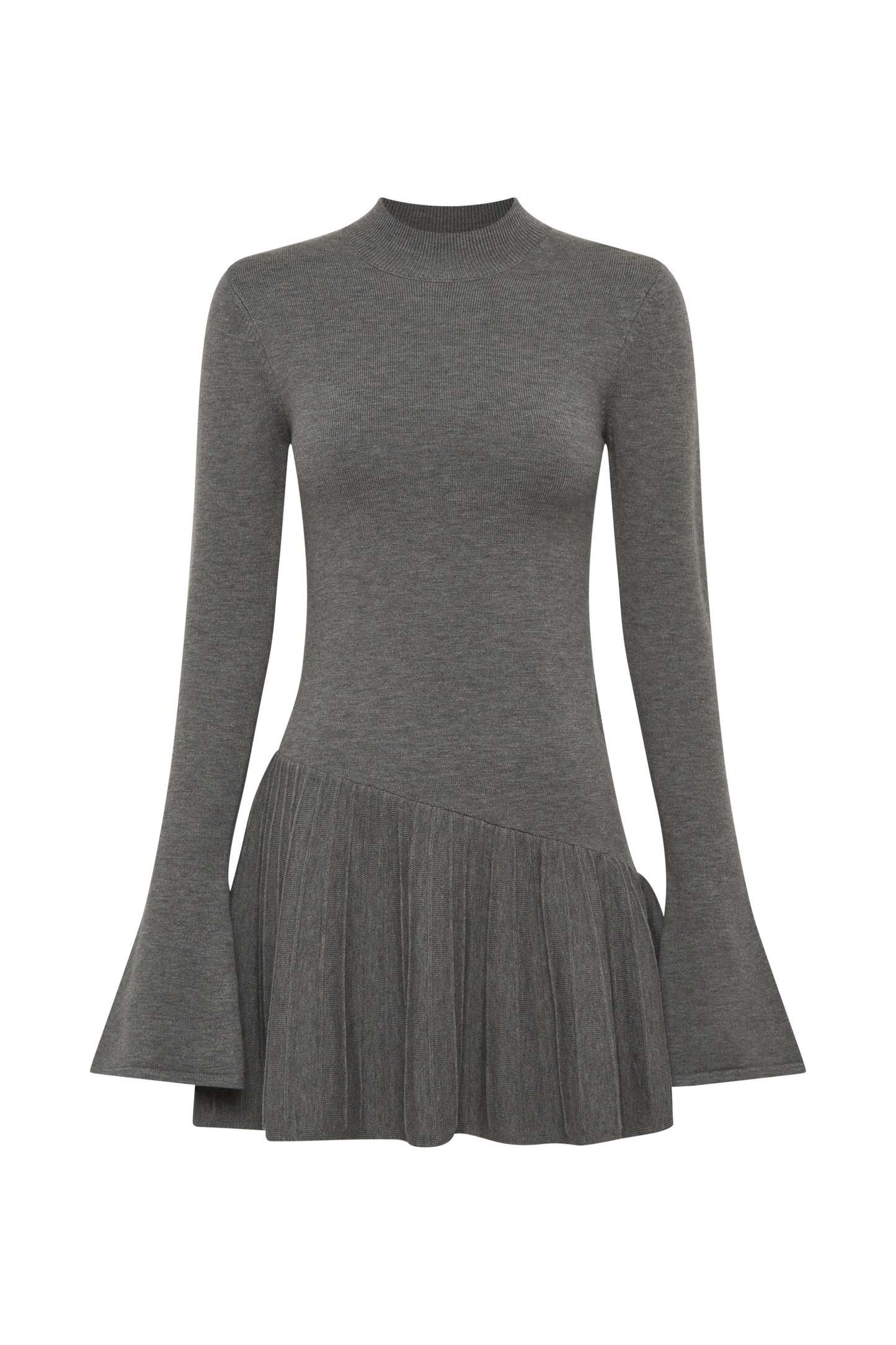 Blair Robe Mini Tricotée avec Plis - Gris Anthracite