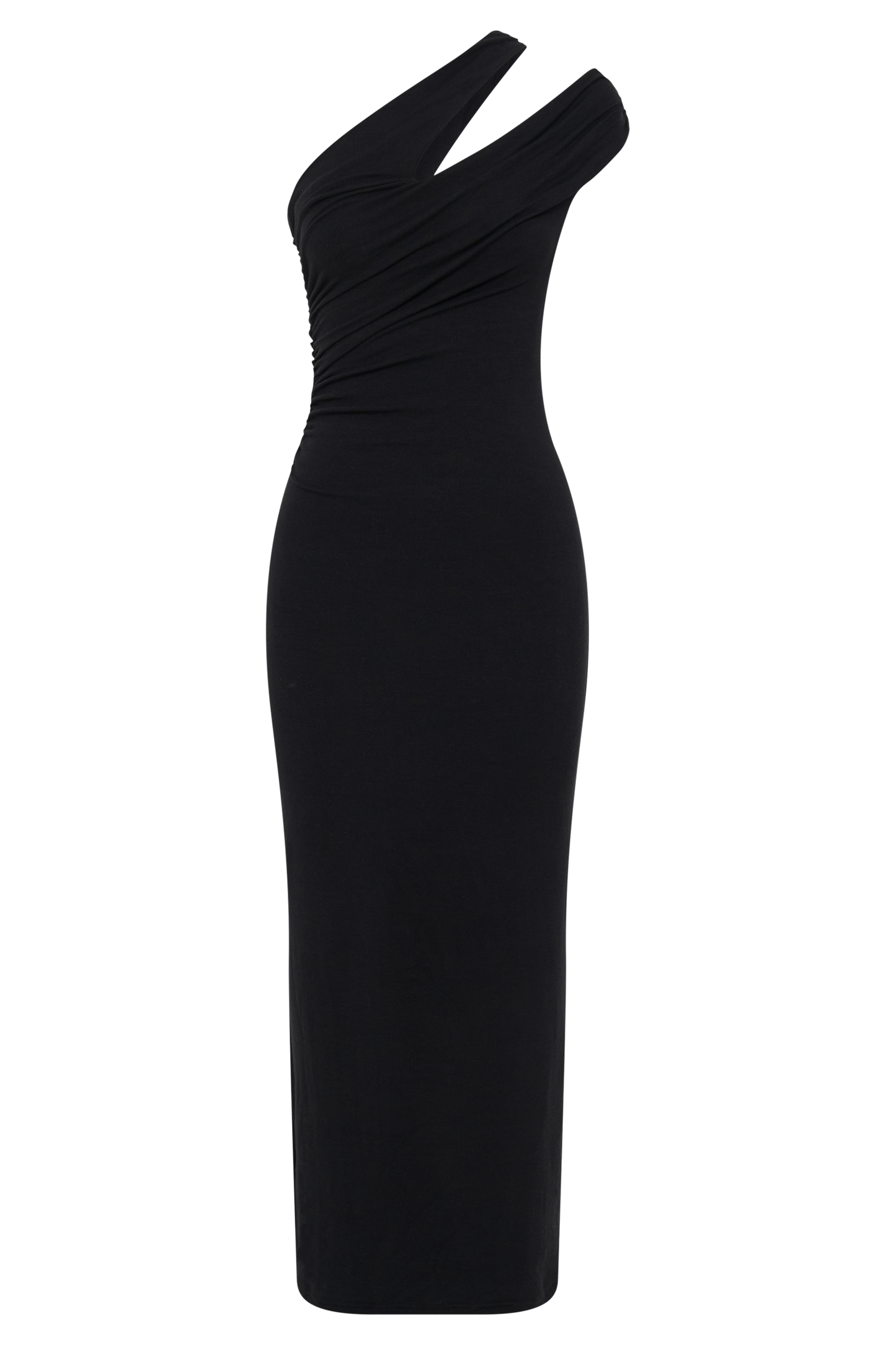 Robe midi en modal à une épaule dénudée Anastasia - Noir