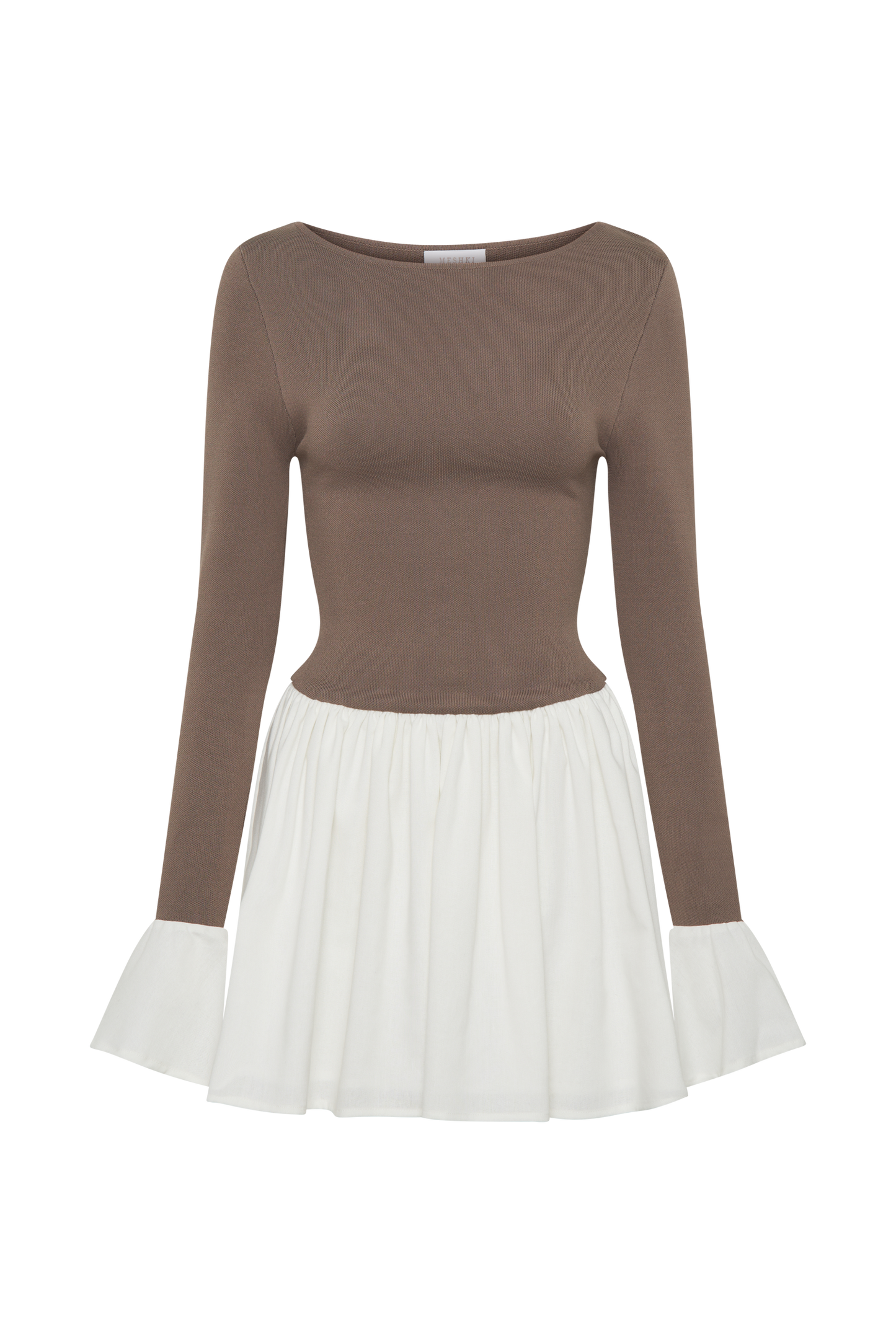 Mini-robe en lin et tricot Sansa - Gris fumé et ivoire