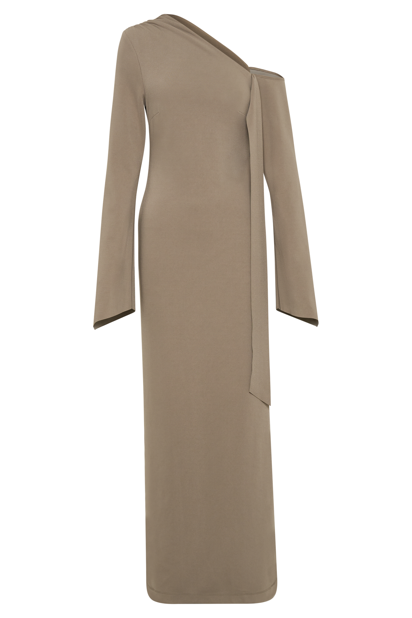 Robe Maxi Nicola à une épaule en crêpe - Marron clair