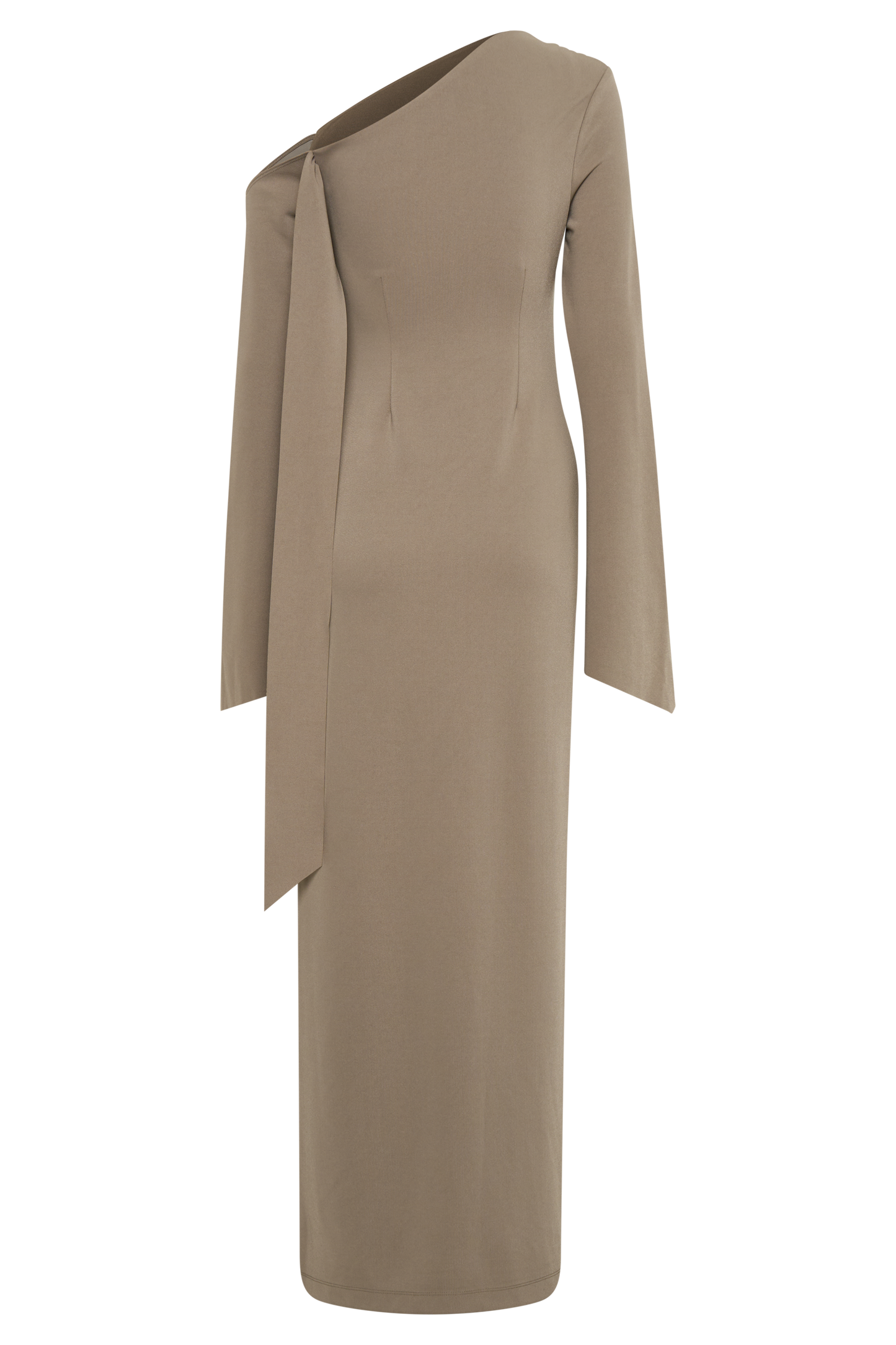 Robe Maxi Nicola à une épaule en crêpe - Marron clair