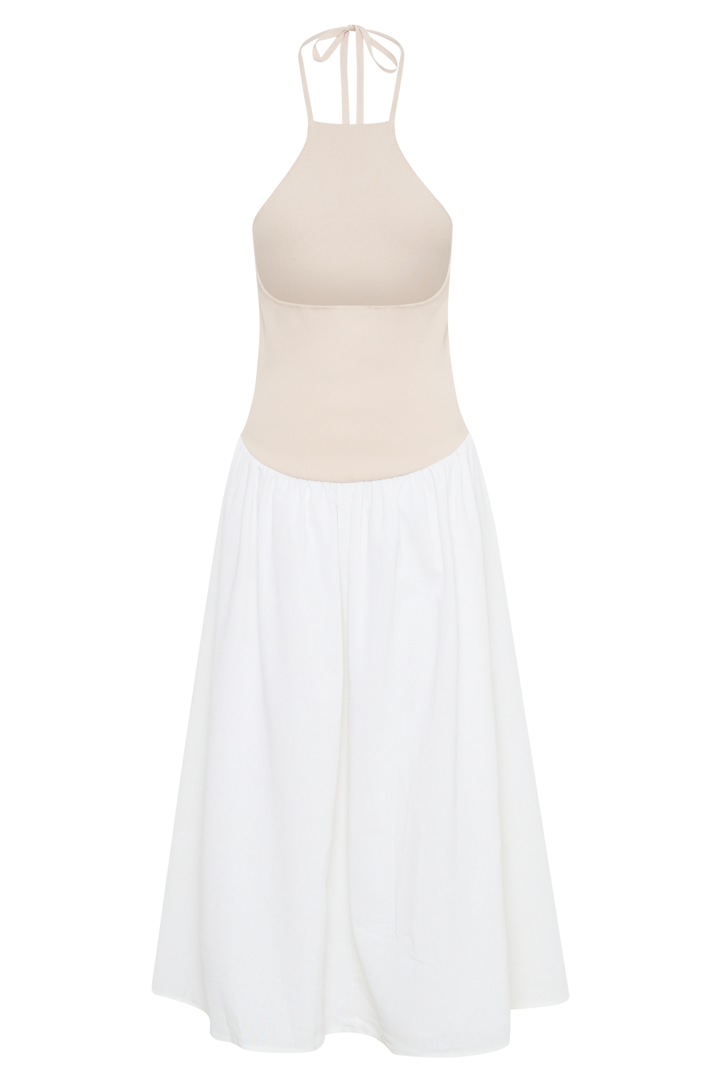 Robe midi en jersey et lin Katie - Naturel/Blanc