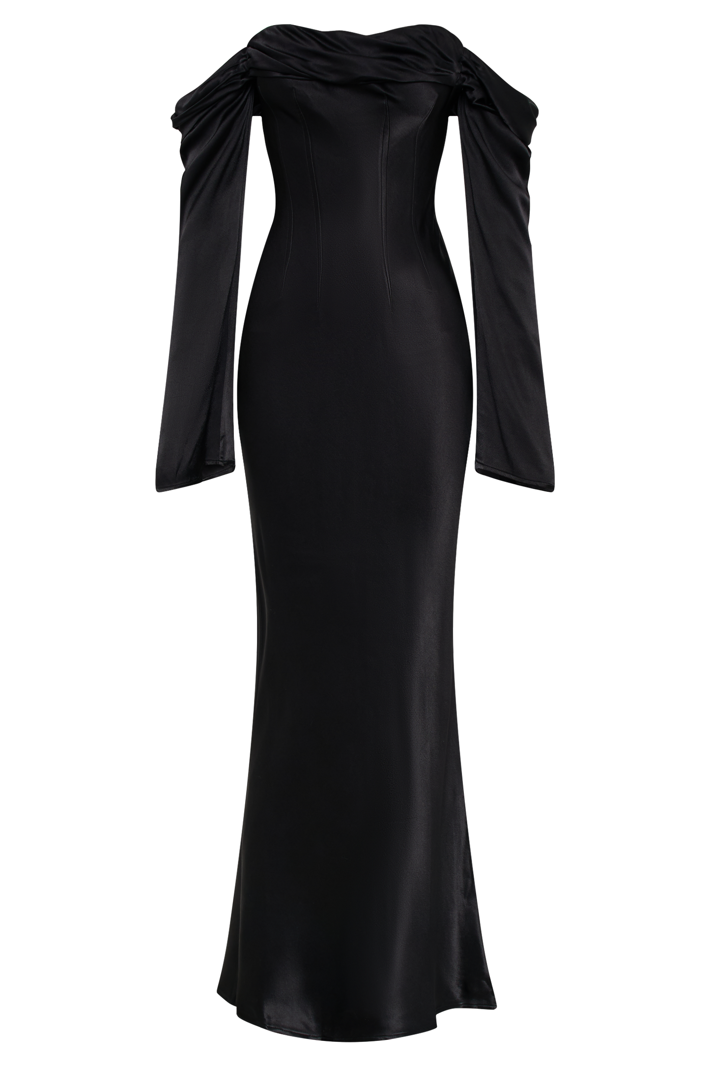 Robe Maxi Giselle à Manches Décolletées et Col Chaudron - Noir