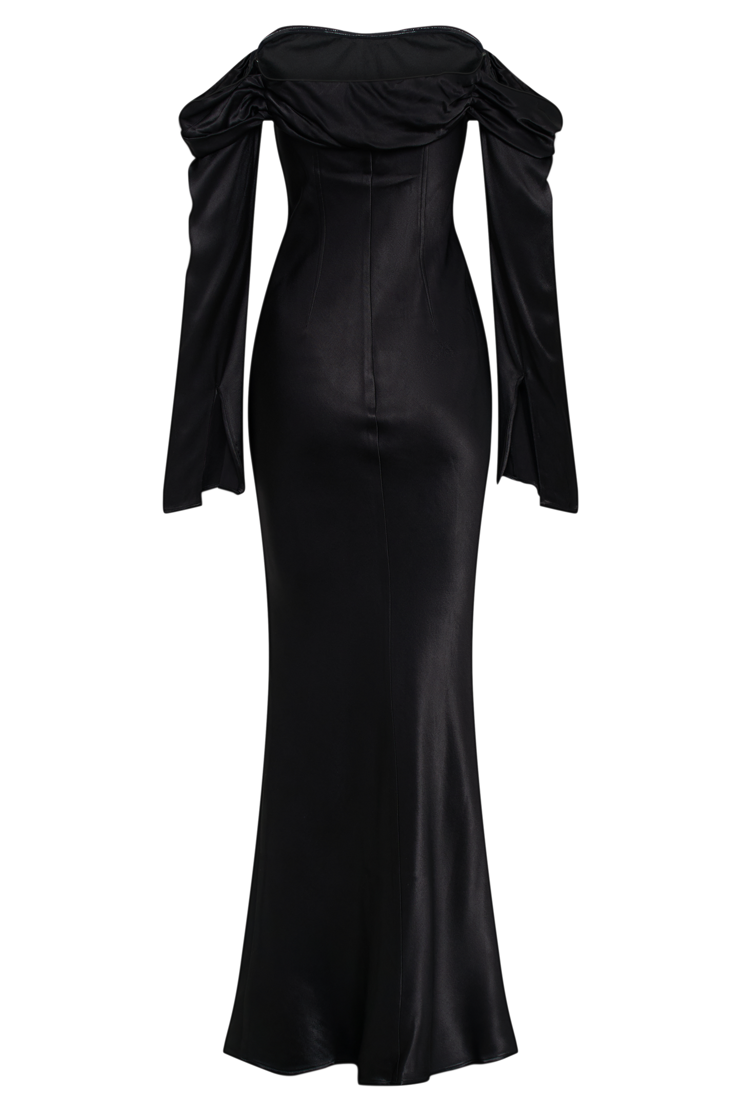 Robe Maxi Giselle à Manches Décolletées et Col Chaudron - Noir