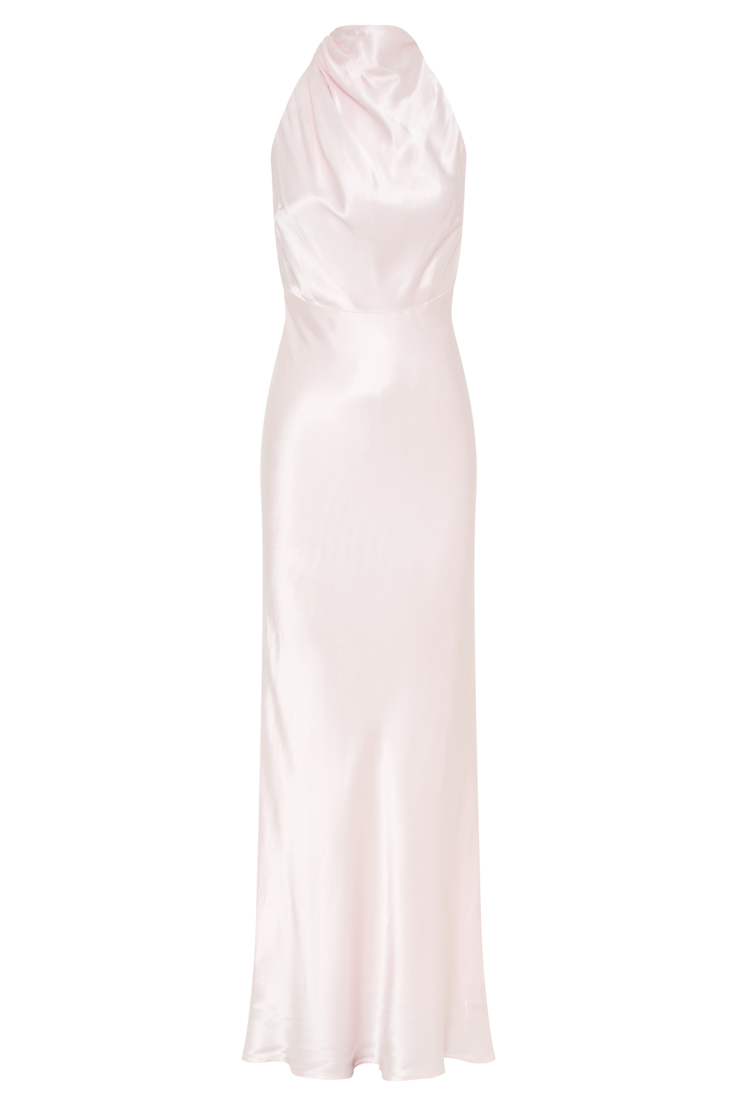 Robe longue satinée irisée à col montant Esther - Rose pâle