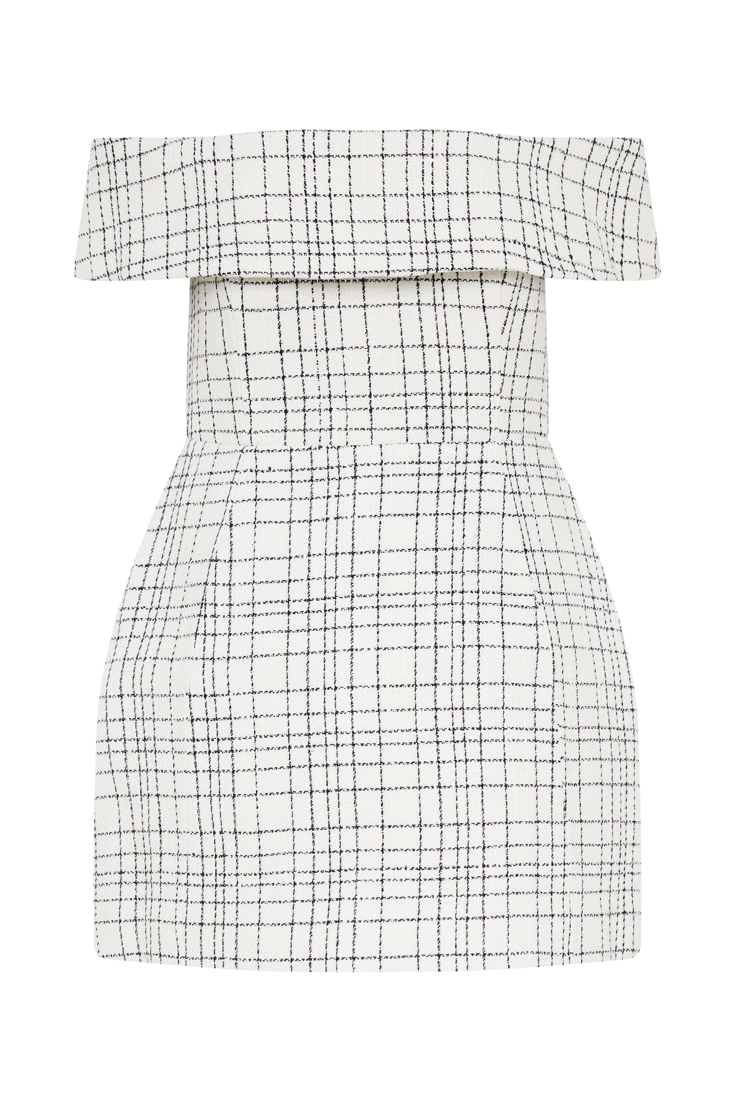 Mini-robe en tweed Helena, épaules dénudées - carreaux blancs