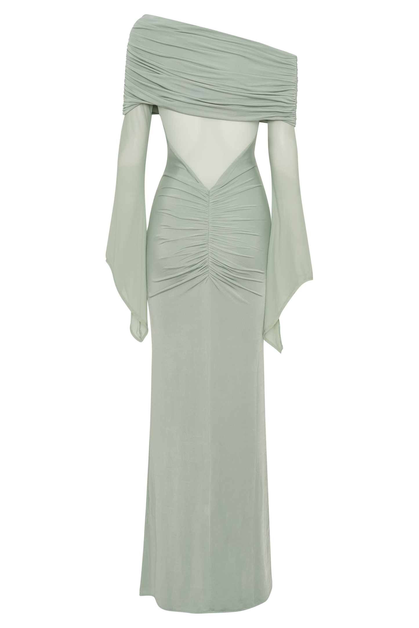 Robe Maxi Épaule Découverte en Mousseline et Maille - Basil
