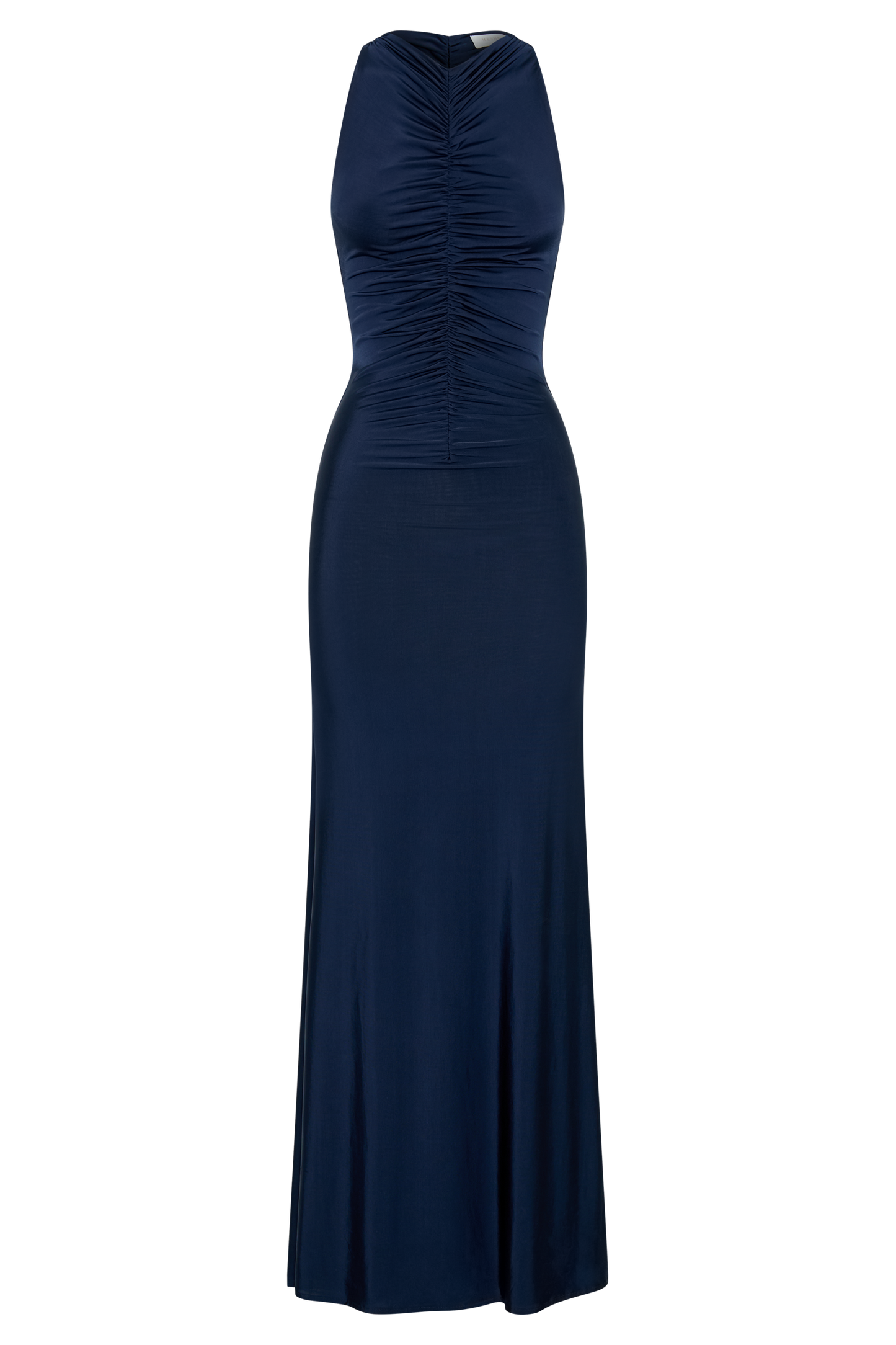 Robe Maxi Halter à Fronces et Décolleté en V - Bleu Marine
