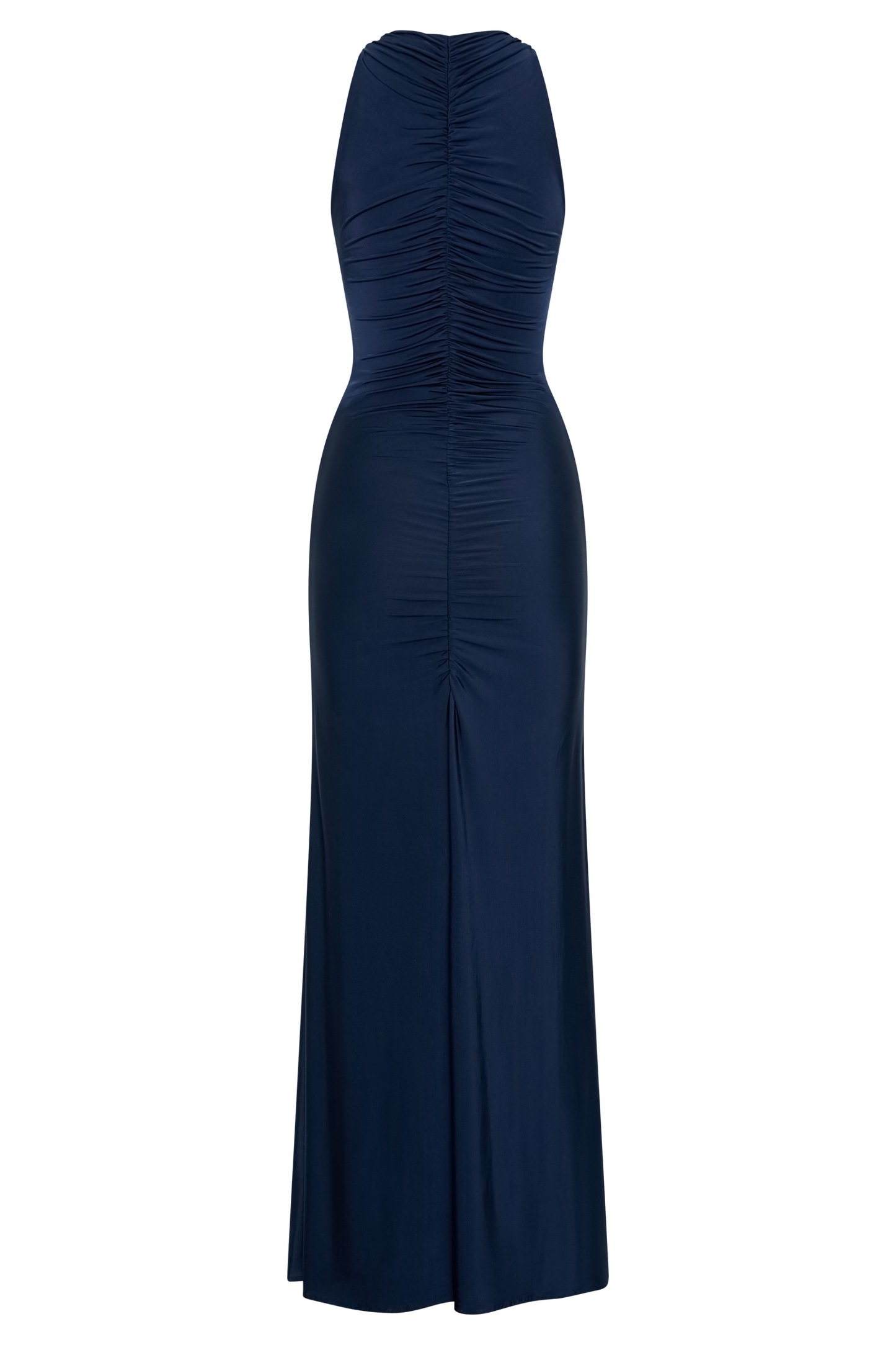 Robe Maxi Halter à Fronces et Décolleté en V - Bleu Marine