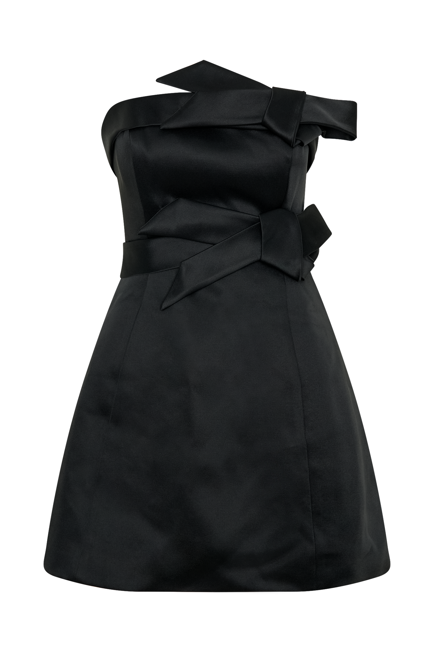 Mini-robe trapue en satin sans bretelles avec nœud - Noir