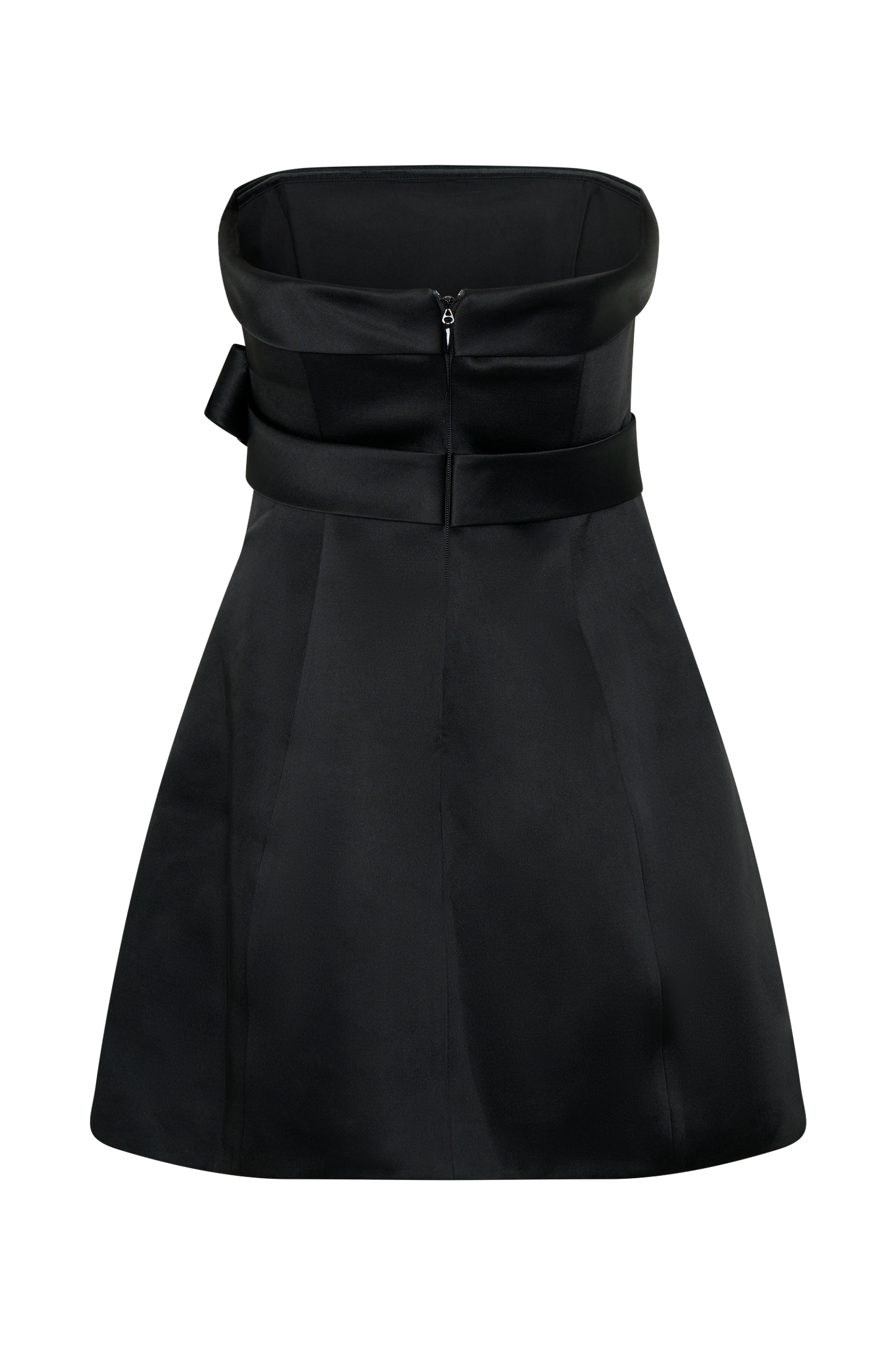 Mini-robe trapue en satin sans bretelles avec nœud - Noir