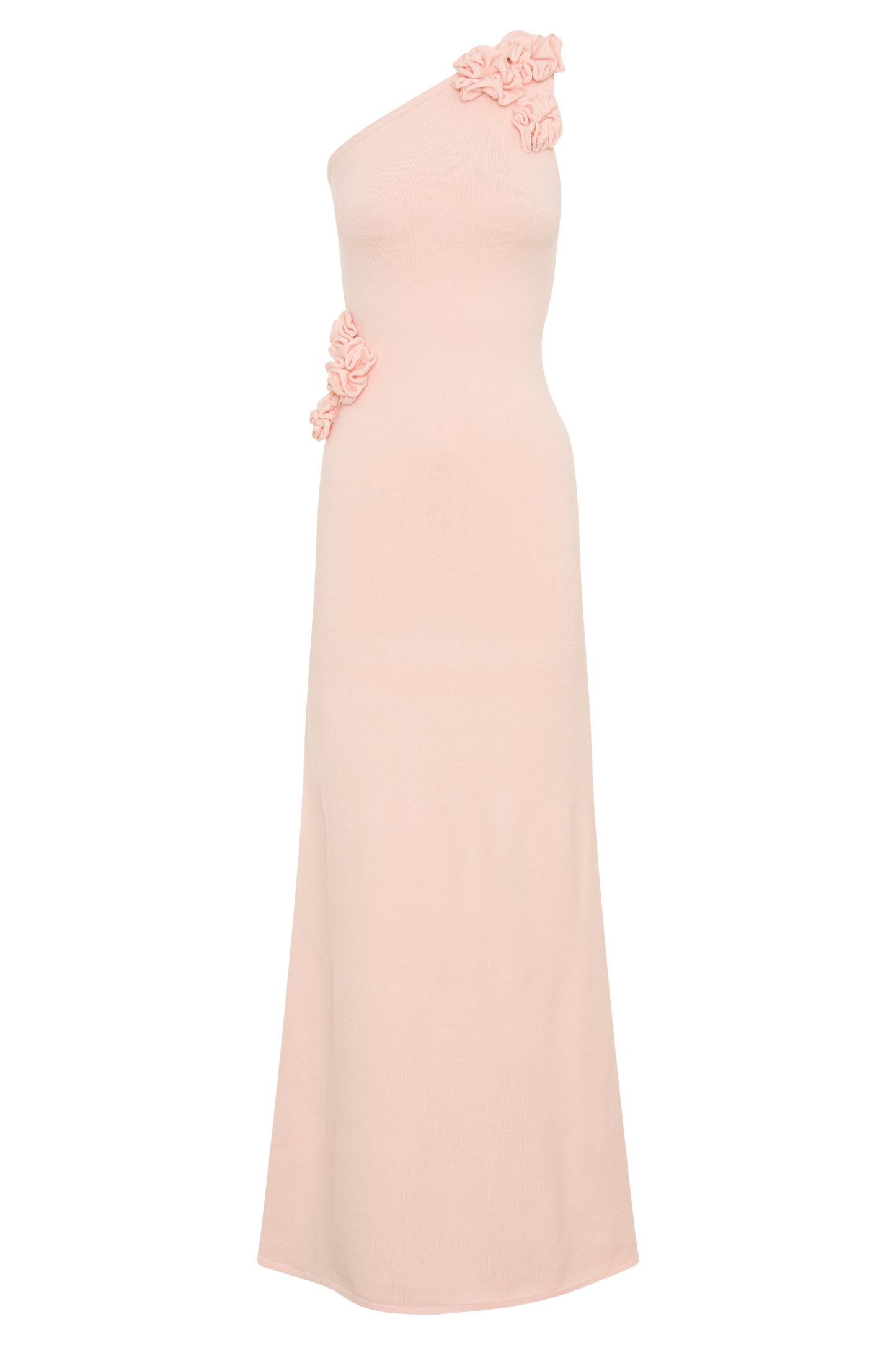 Robe Maxi Tricotée à Une Épaule Paloma avec Fleurs - Rose Poussière