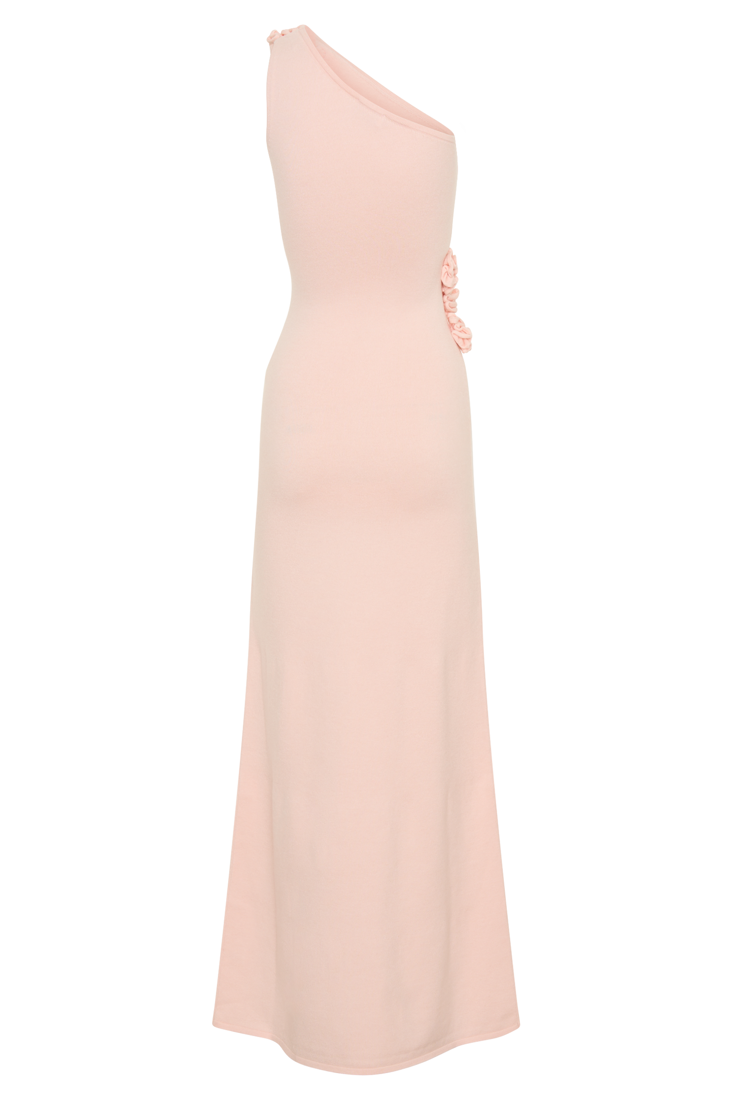 Robe Maxi Tricotée à Une Épaule Paloma avec Fleurs - Rose Poussière