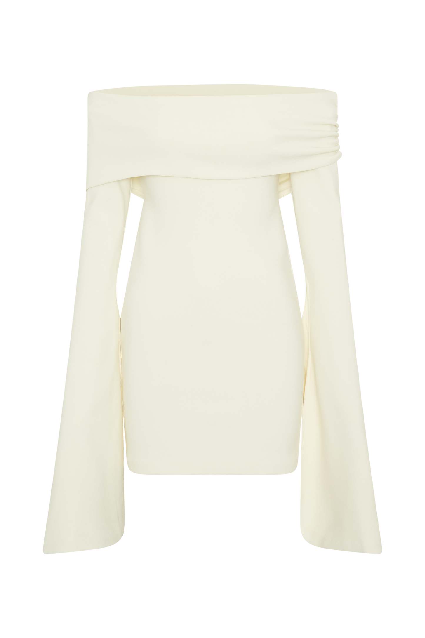 Mini-robe Dominique à manches longues et épaules dénudées - Ivoire