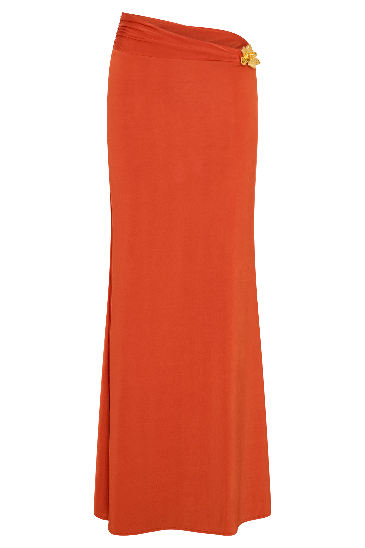 Jupe Maxi Asymétrique Ainsley avec Frotterie Florale - Orange Brûlé