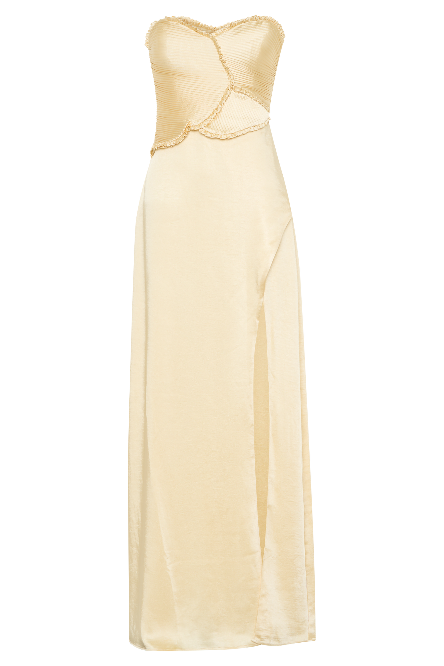 Robe longue satinée Larissa avec pétales froncés - Citron