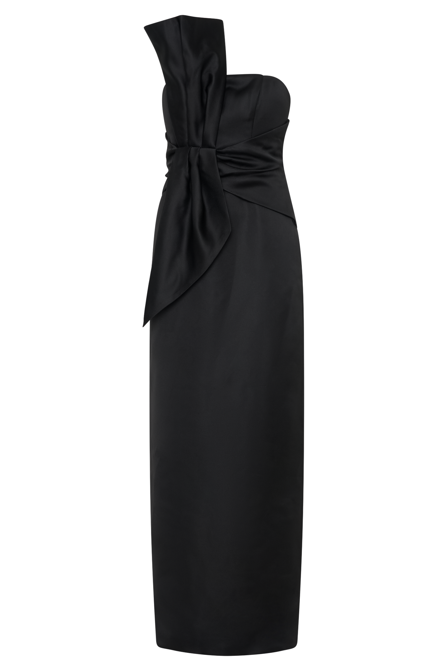 Robe Maxi en Satin à Structure Définie et Sans Bretelles Cyrill - Noir