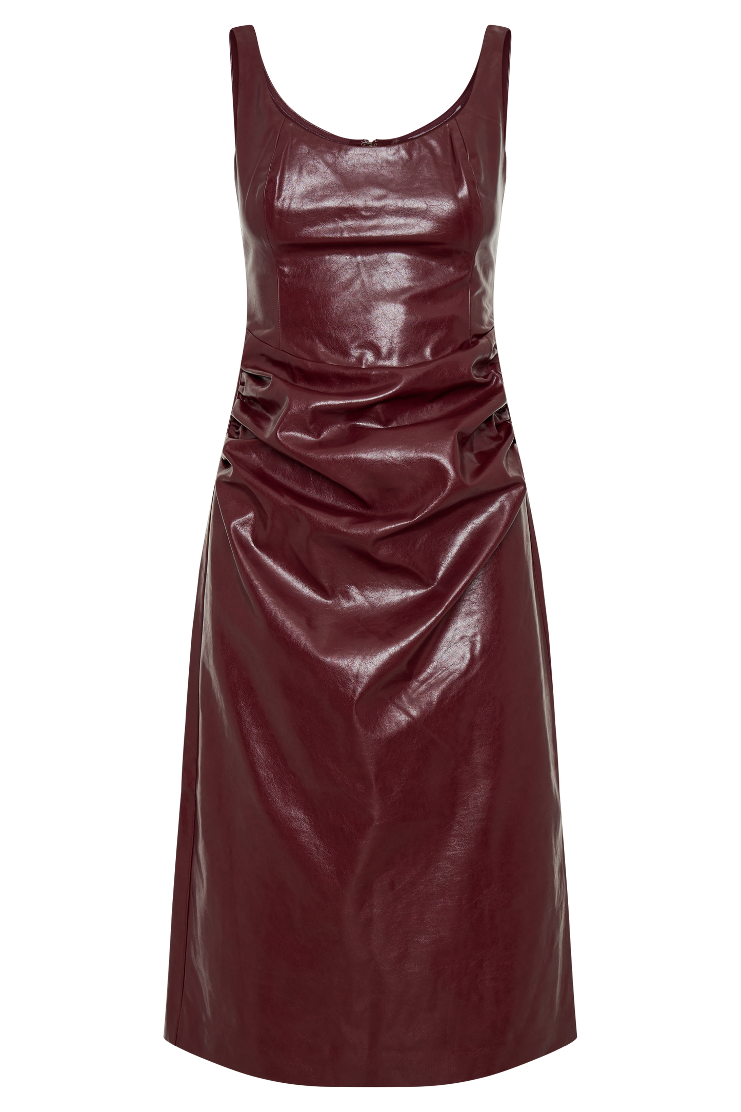 Robe Sonia en simili cuir, longueur midi - Rouge cerise