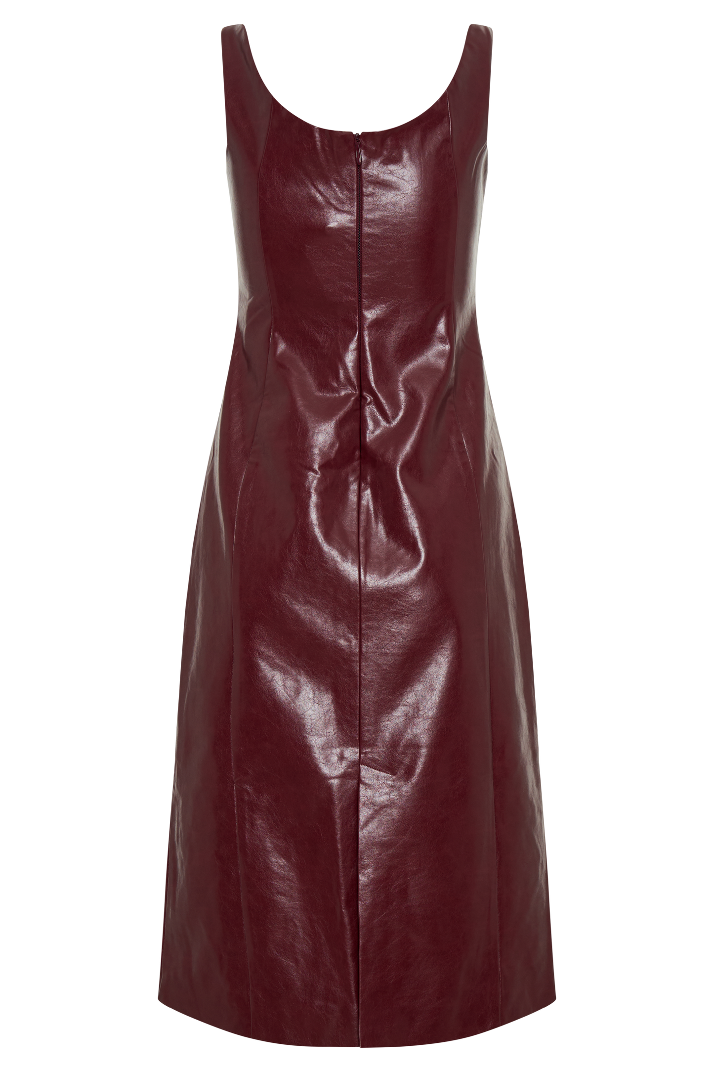 Robe Sonia en simili cuir, longueur midi - Rouge cerise