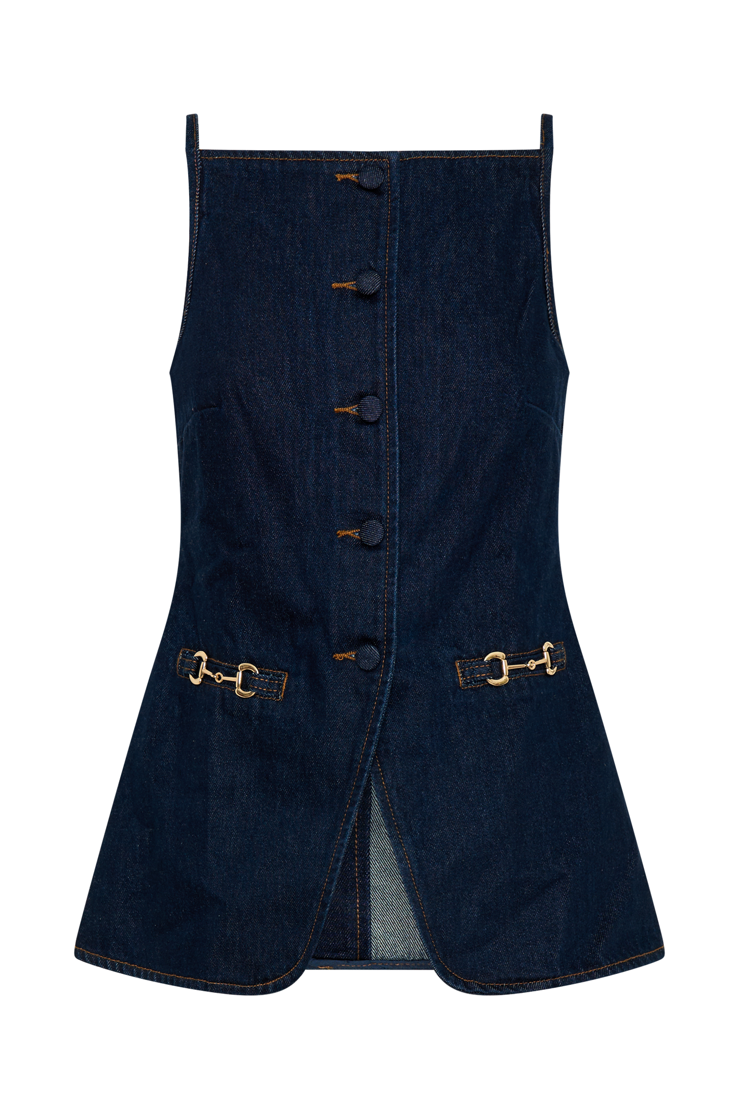 Haut en jean sans manches à boutons Ashton - Bleu indigo