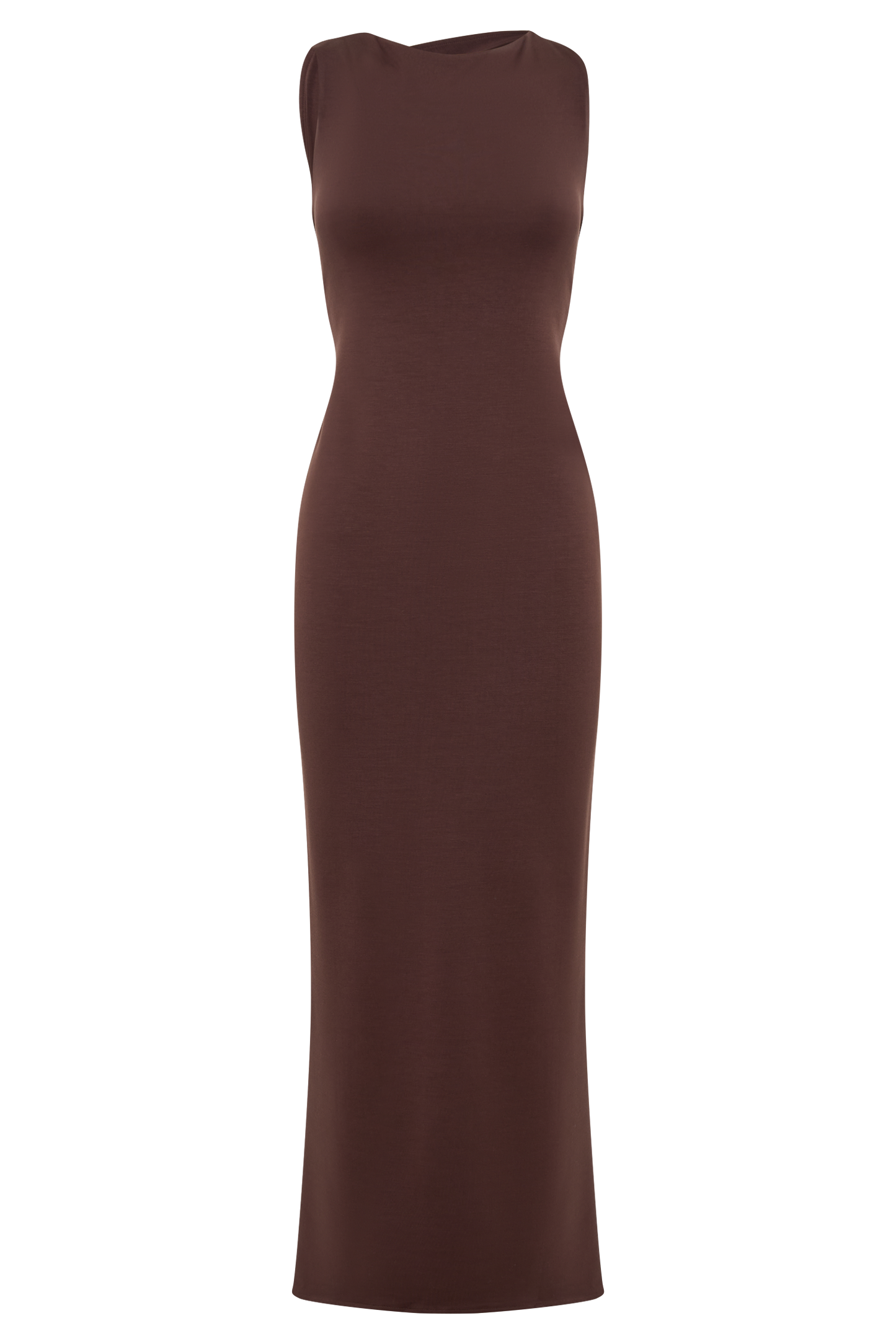 Robe midi asymétrique en jersey scuba Catelyn - Brun cacao
