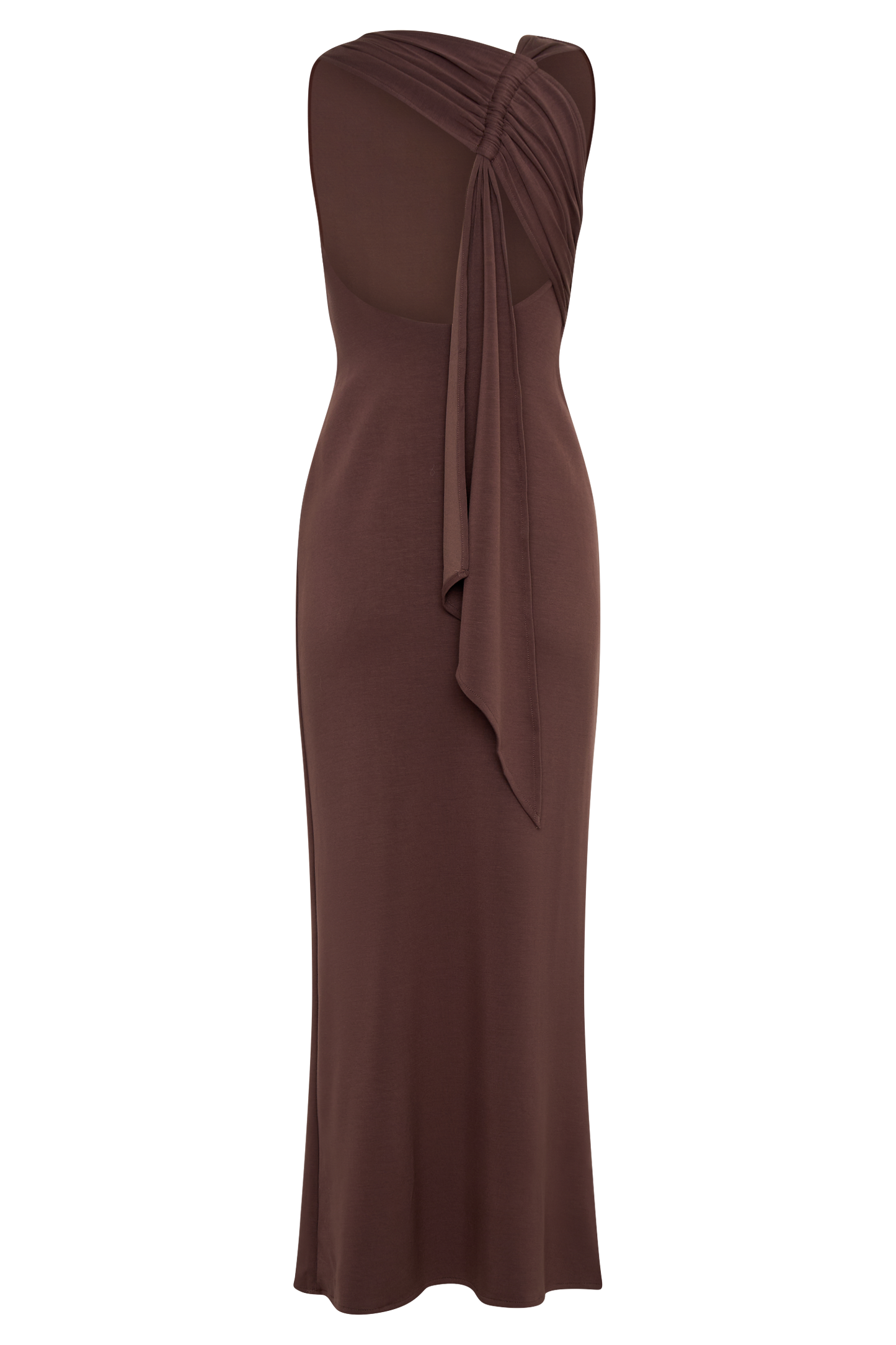 Robe midi asymétrique en jersey scuba Catelyn - Brun cacao